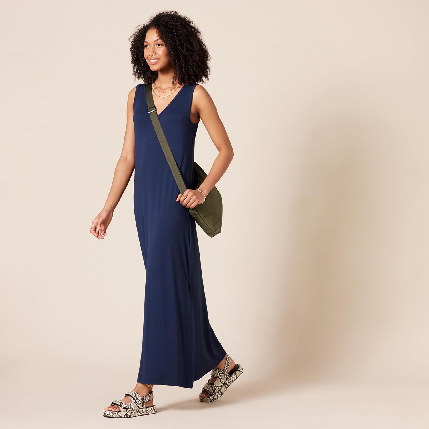Thumbnail 2 de Amazon Essentials abito lungo donna maxi in jersey con scollo a V e spacchi laterali