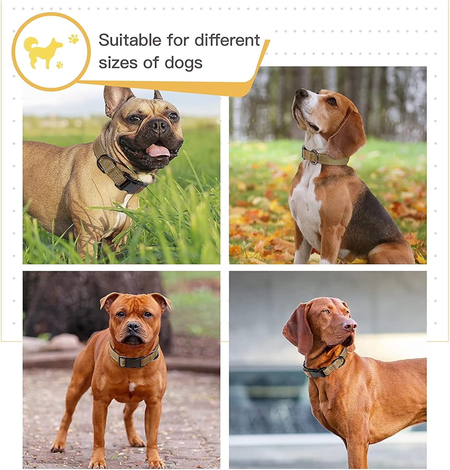 Detalle de HEELE Hundehalsband aus Nylon mit Reflektierendem Band und Neoprenpolsterung – Größe M (34–52 cm), Braun