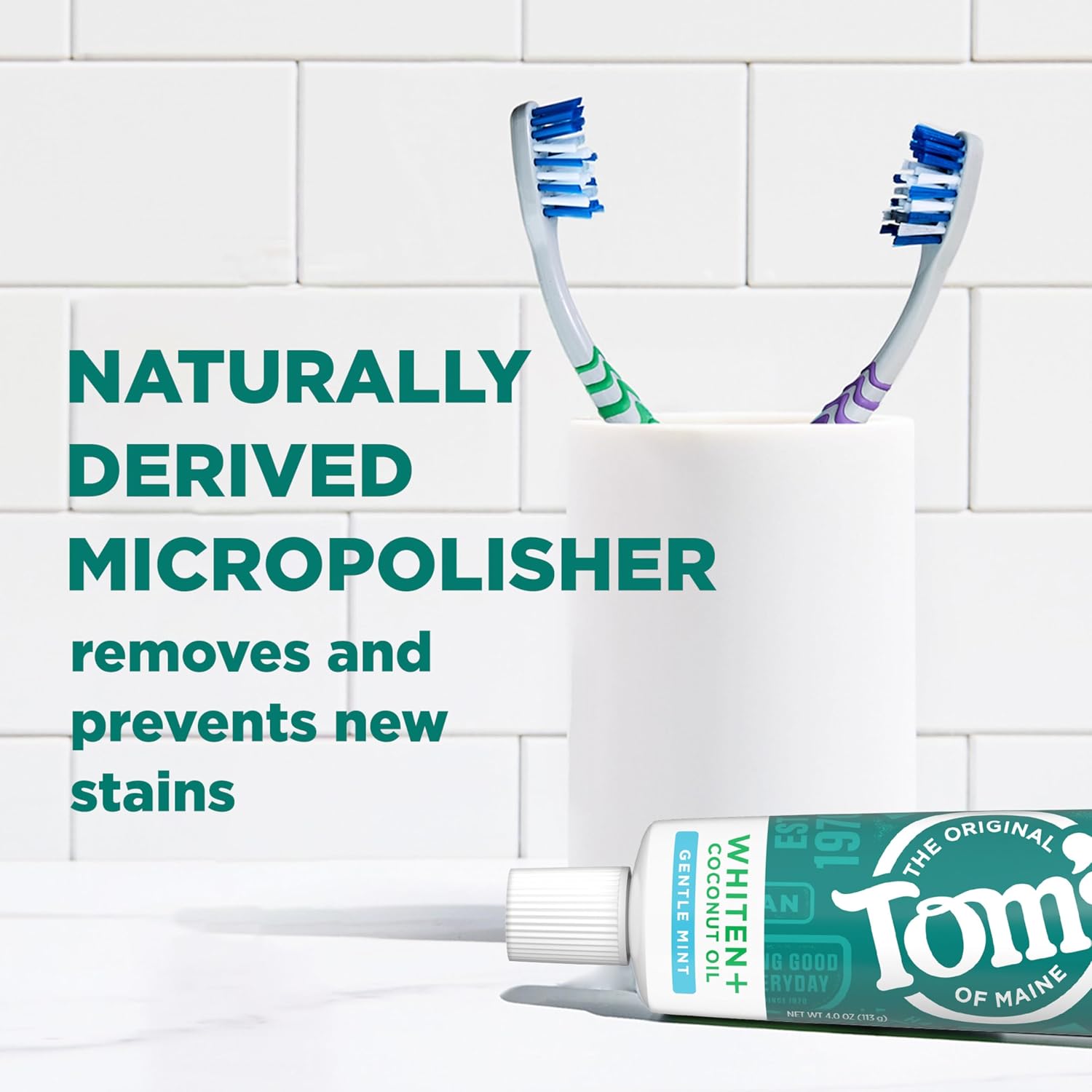 Detalle 2 de Tom’s of Maine Whiten Plus Coconut Oil Fluoride-Free Whitening Toothpaste (Gentle Mint) – Pack of 3, 4.0 oz tubes