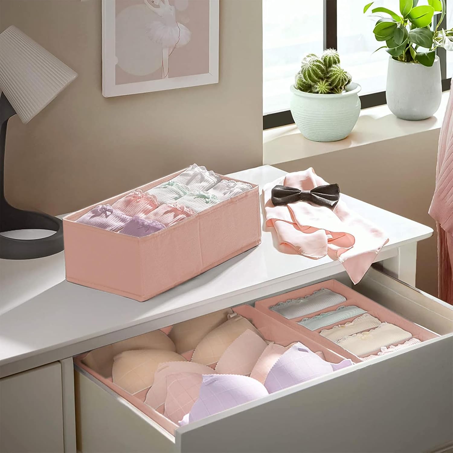 Thumbnail 6 de Yucch 8er Set Unterwäsche Organizer – faltbare Stoffboxen für Schubladen in Rosa