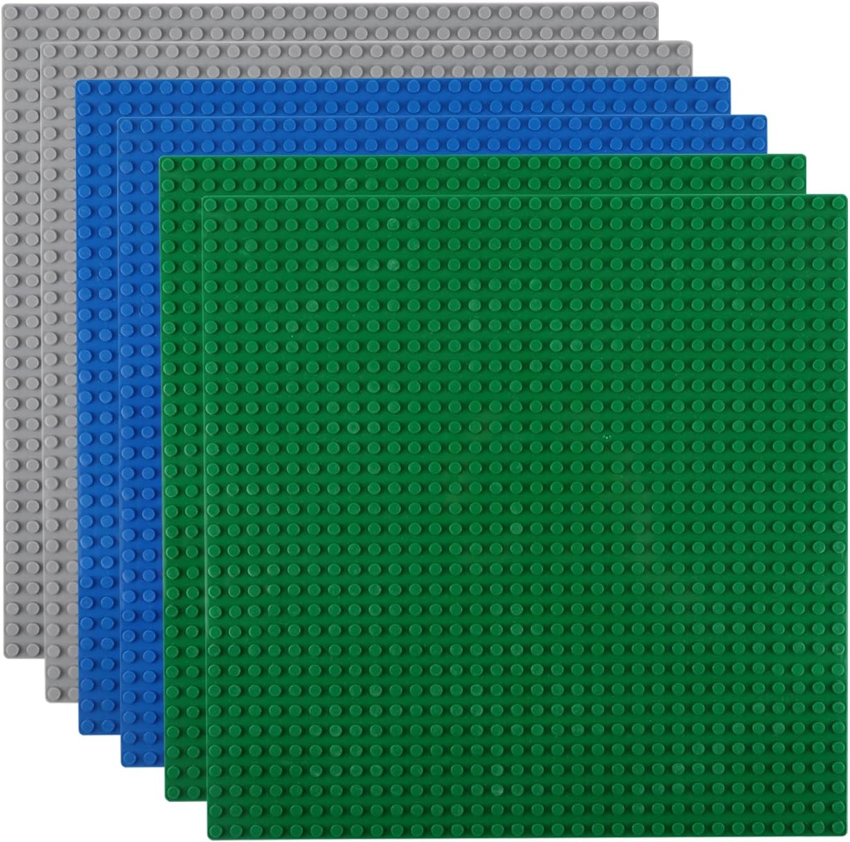 Detalle de Reenwee Classic Grundplatten 32x32 Noppen, 6 Packungen, 10x10 Zoll (25x25 cm) – blau/grün/grau