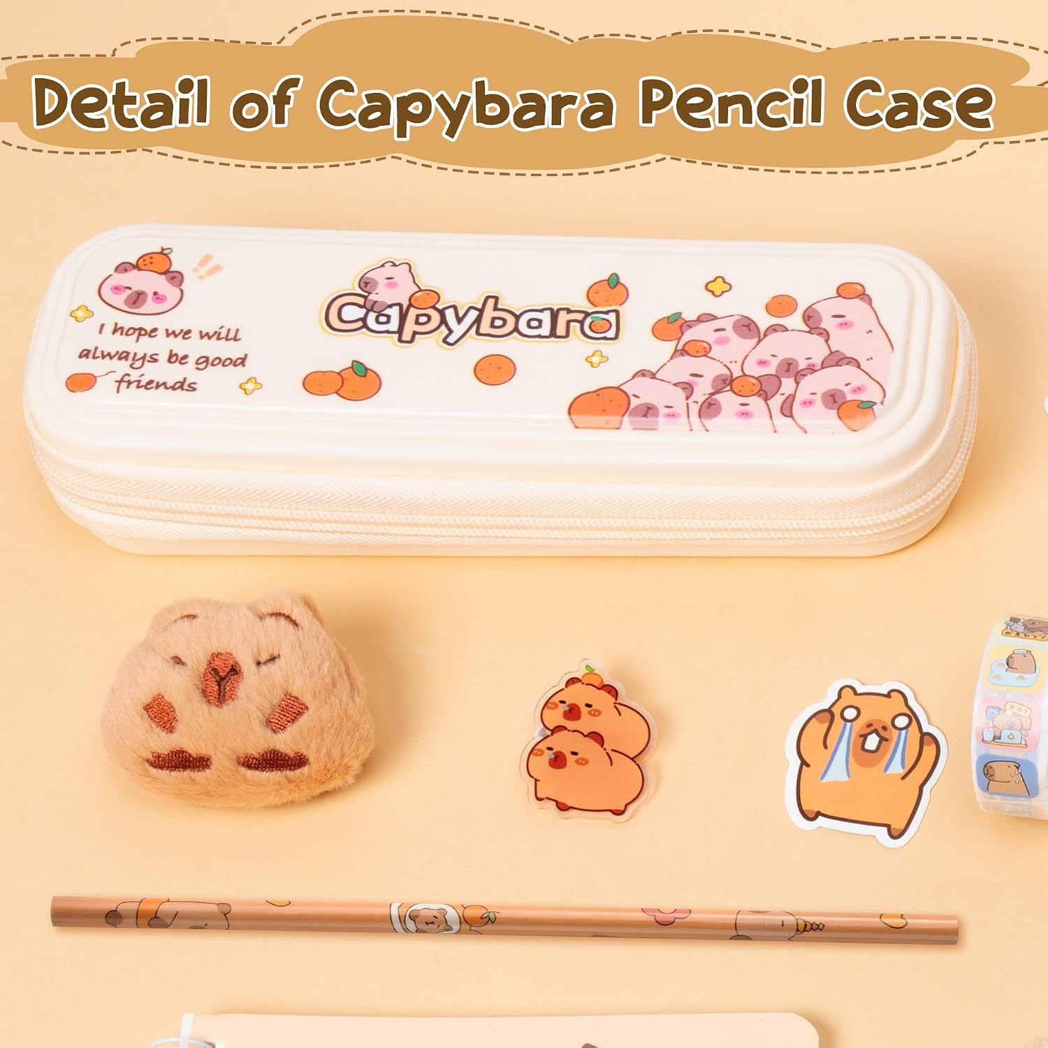 Detalle de GwaOery Capybara Stationery Set with Exquisite Bag – Large Capacity Multi-Layer Case (Style 2)