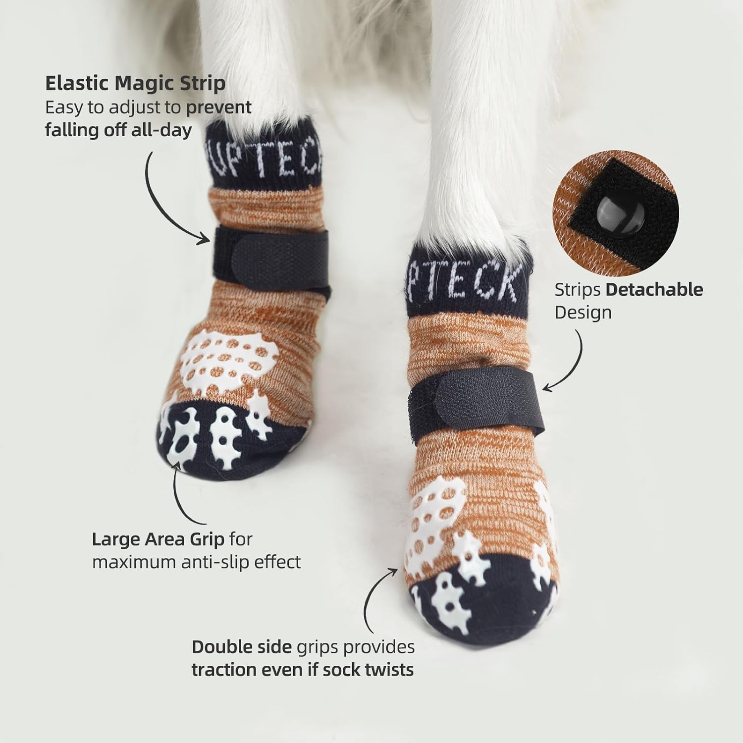Detalle de PUPTECK Small Dog Socks with Double-Sided Grip and Adjustable Straps