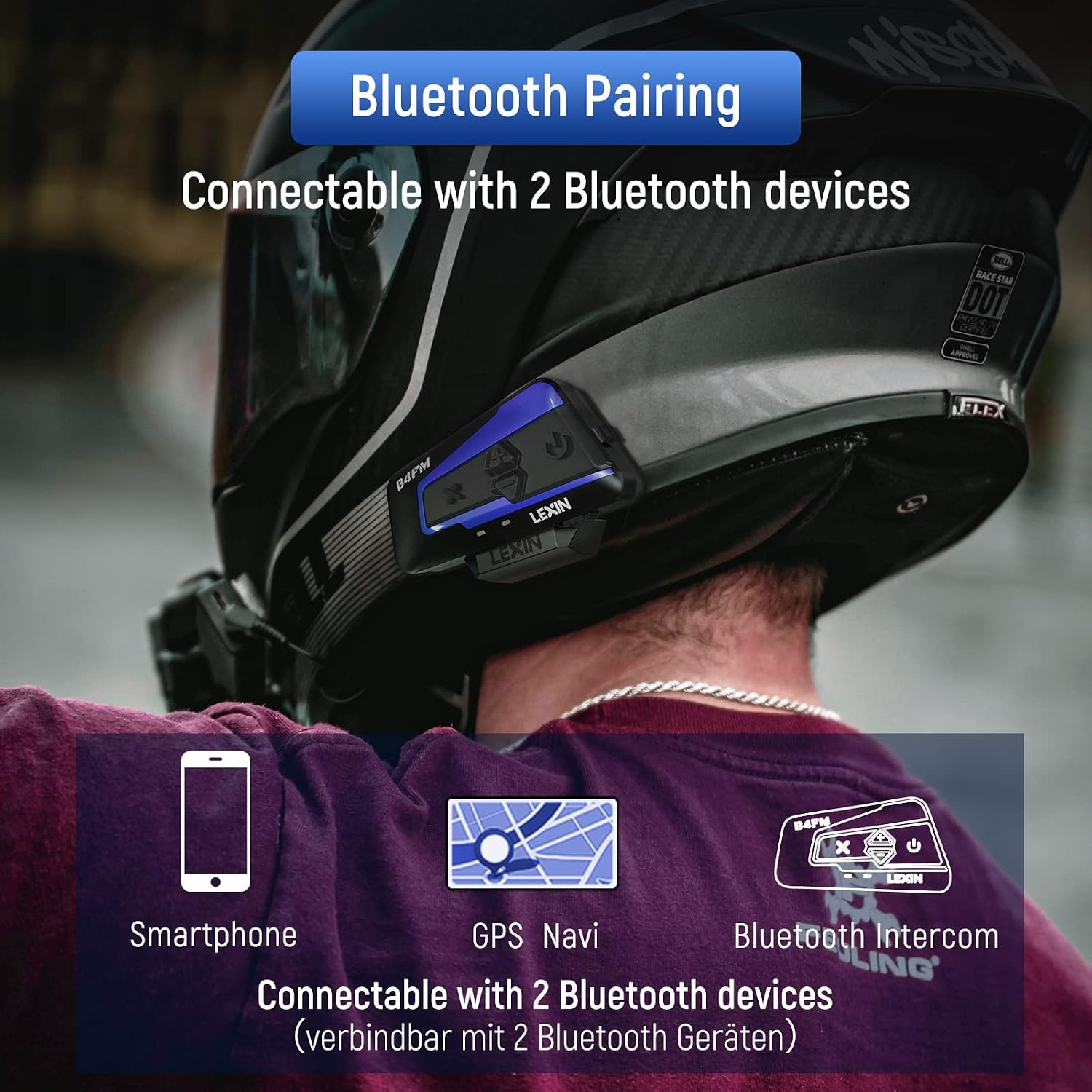 Thumbnail 5 de LEXIN B4FM Motorcycle Bluetooth Intercom (10-rider group system) with Music Sharing & IP67