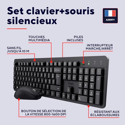Thumbnail 2 de Trust Ymo II Pack Clavier et Souris sans Fil AZERTY Français, Noir