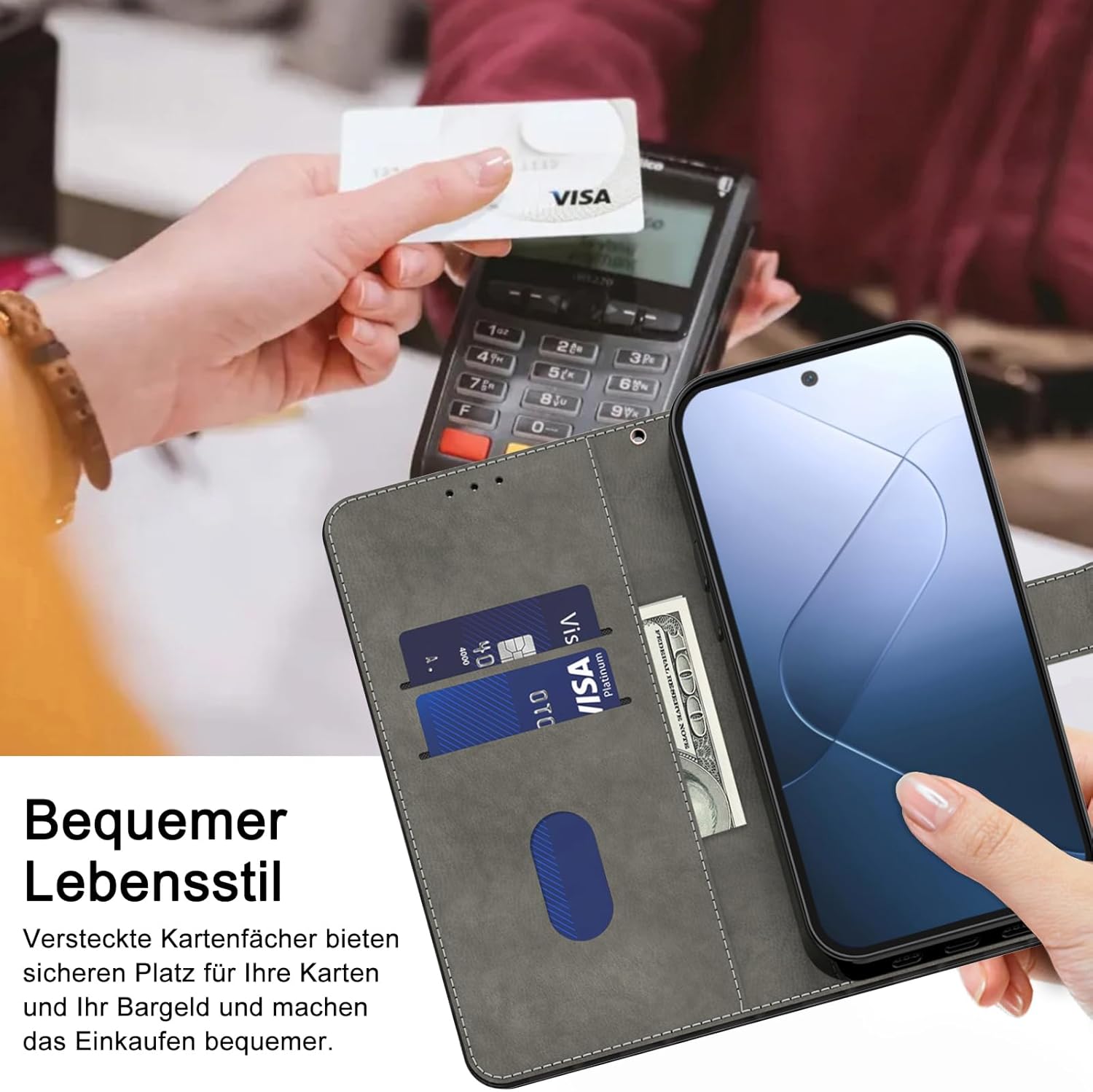 Thumbnail 2 de BOLELAW Flip-Hülle für Samsung Galaxy A54 5G – Magnetverschluss, Kartenfächer, Standfunktion, Lederoptik Schwarz