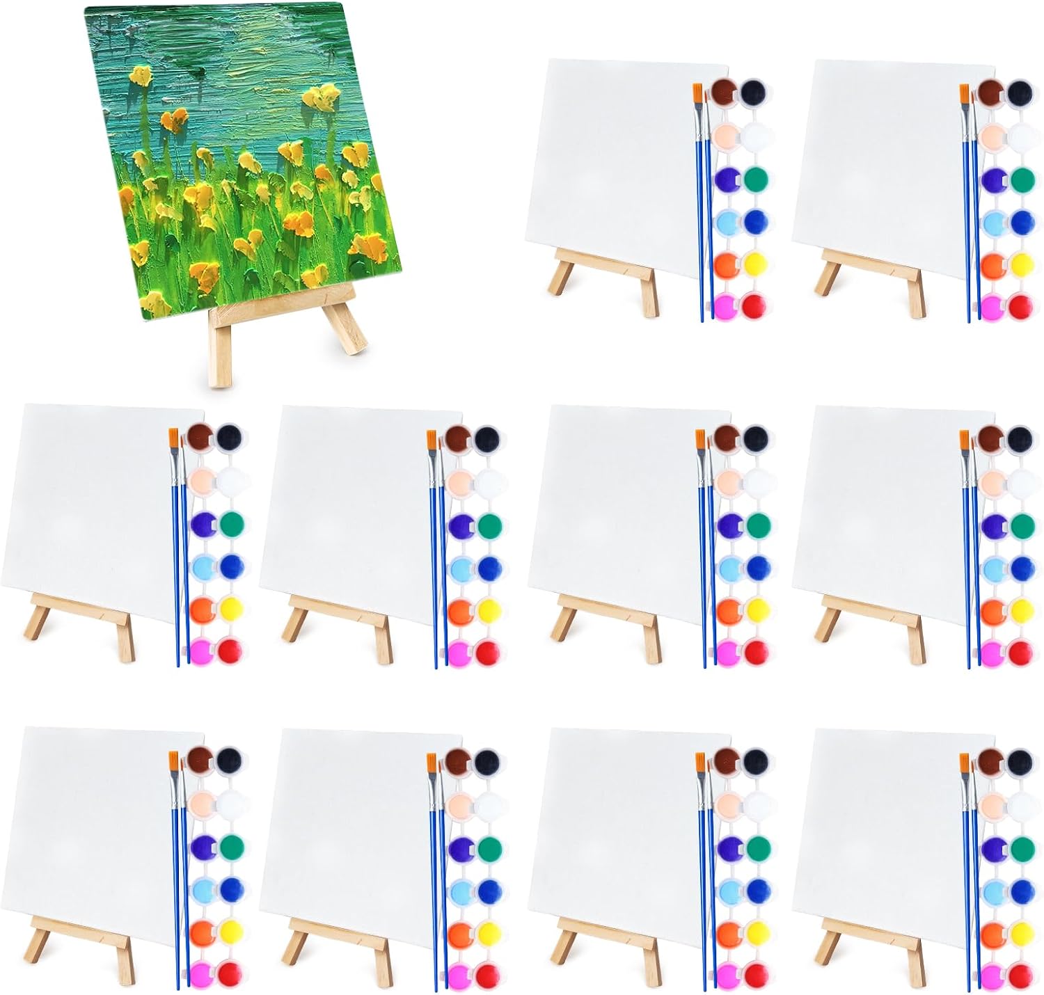Detalle de 10 Pack Mini Acrylic Paint Kit: 6in Canvas Boards with 6.5in Easel – Beginner Friendly
