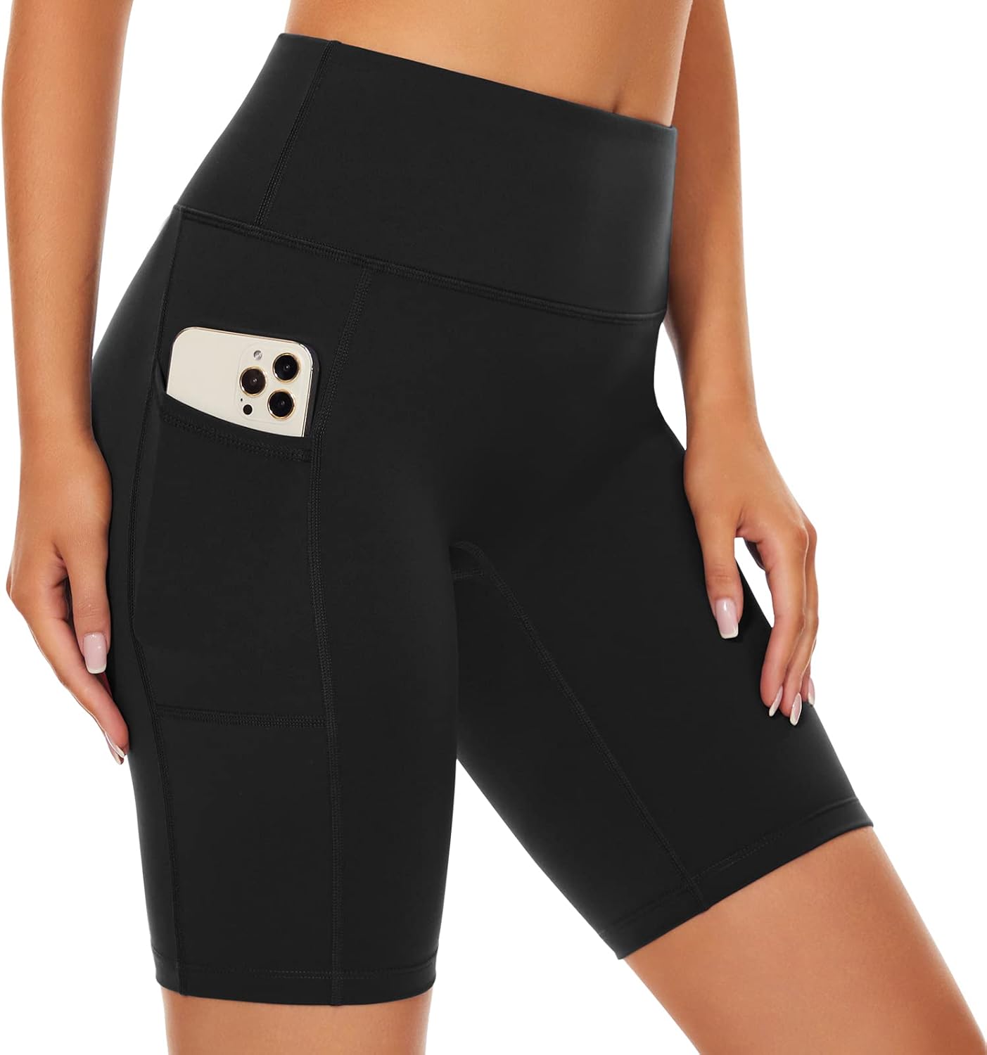 Detalle de SIMIYA High Waist Cycling Shorts for Women with Tummy Control, Stretch & Pockets