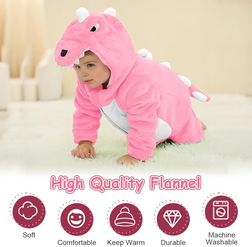 Thumbnail 4 de DiULi dinosaur flannel hooded romper (winter one-piece with front zip) for baby boys and girls