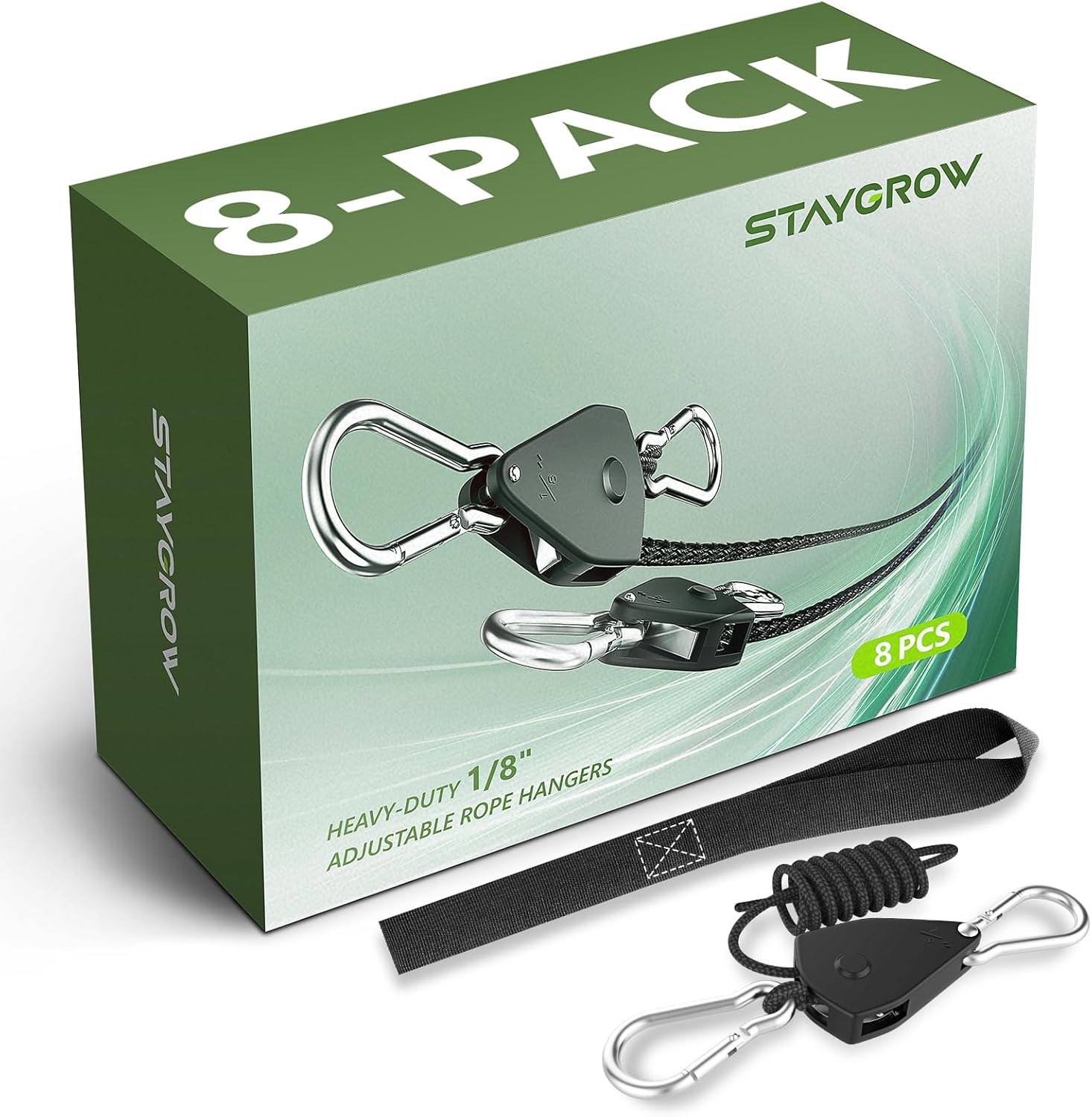 STAYGROW 8-Pack 1/8 in Ratchet Straps for Kayak Tie-Downs, Plant Hangers & More