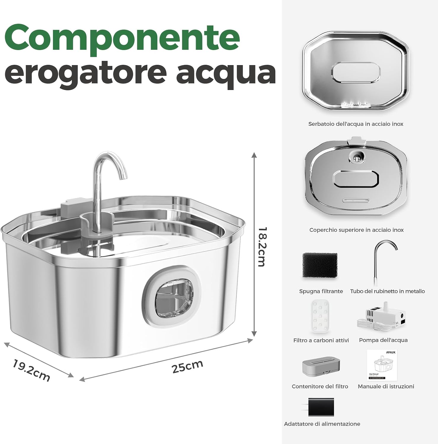 Thumbnail 6 de Apauk 3.2L fontanella per gatti in acciaio inox ⛲🐱
