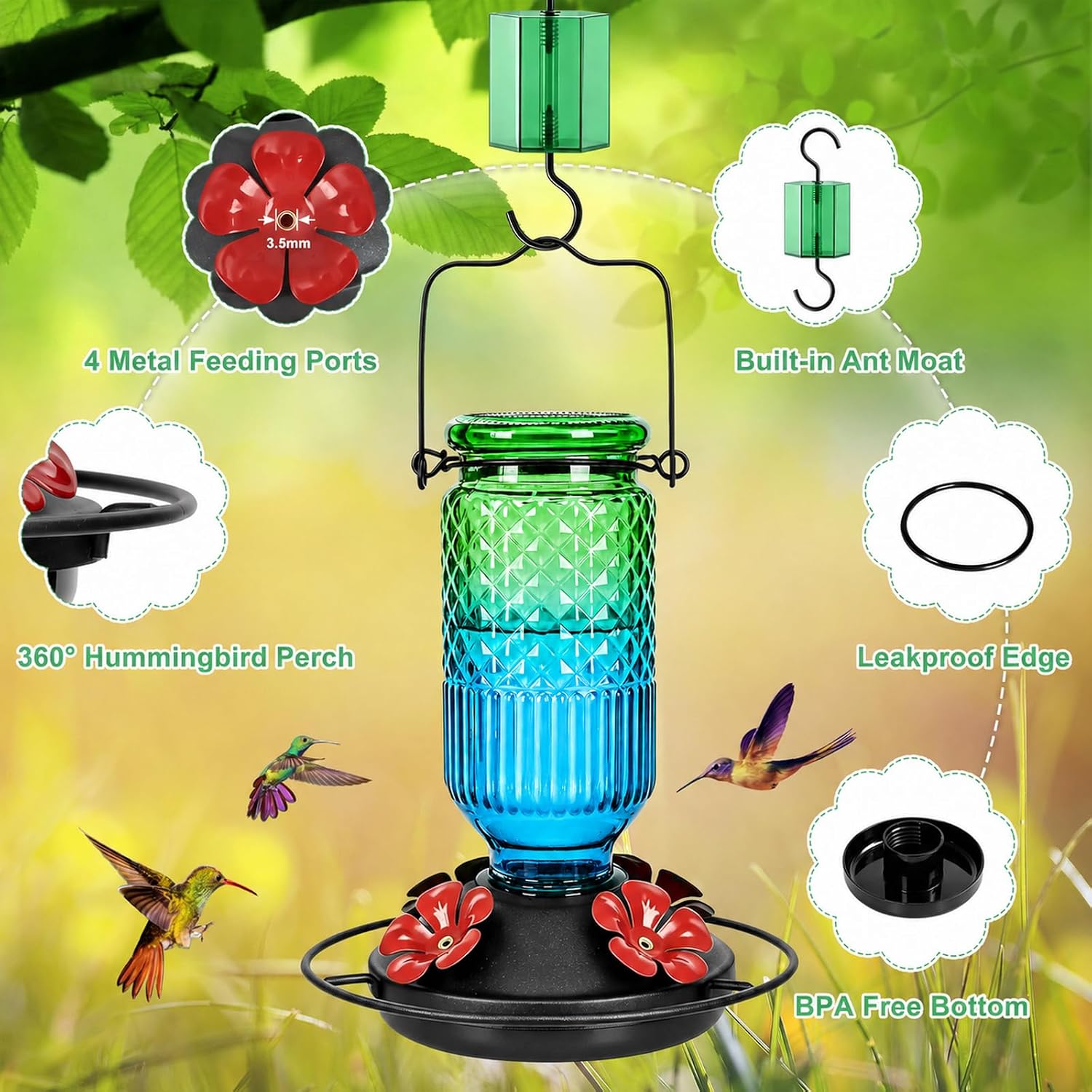 Thumbnail 5 de FEED GARDEN Glass Hummingbird Feeder, 16 oz