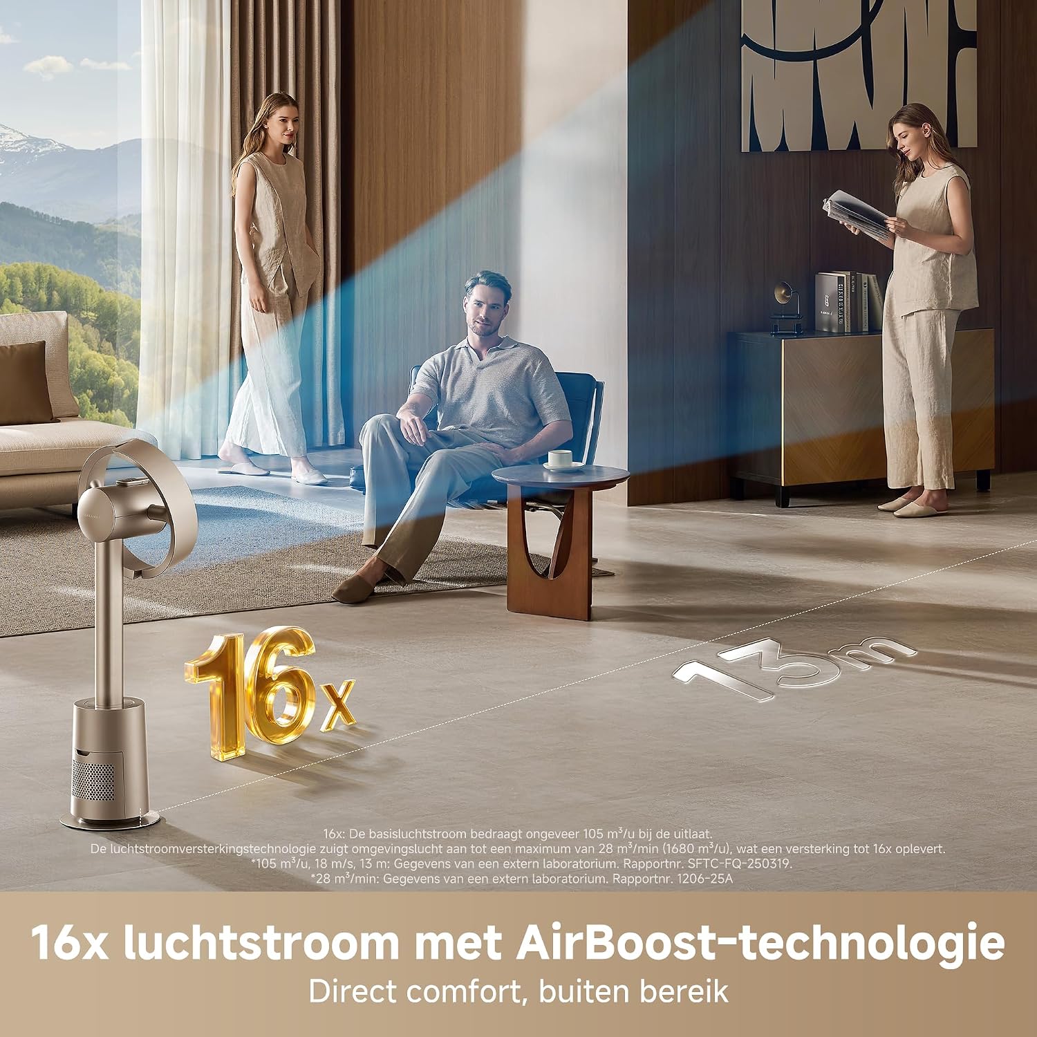 Detalle de Dreame MF10 bladloze vloerventilator met 270° luchtstroom en wasbaar filter