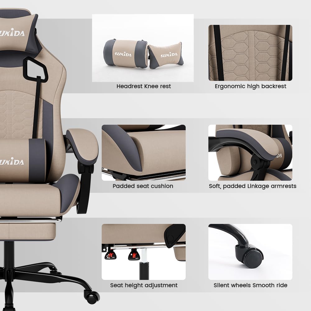 Thumbnail 6 de SUKIDA Ergonomic Gaming Chair with Massage Lumbar Support and Footrest