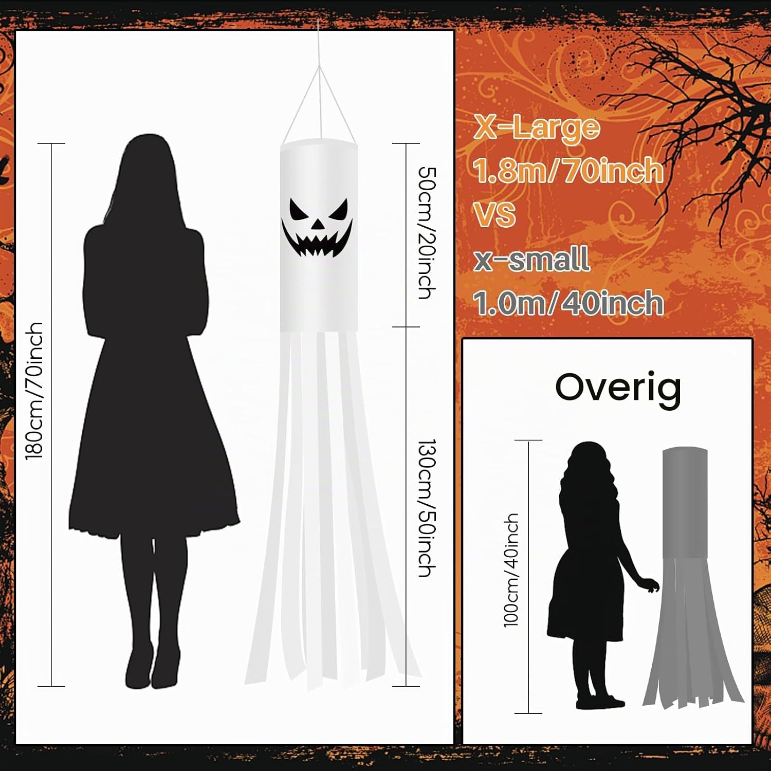 Thumbnail 2 de Jsdoin Halloween-spookwindsokken van 180 cm met ledverlichting, set van 2