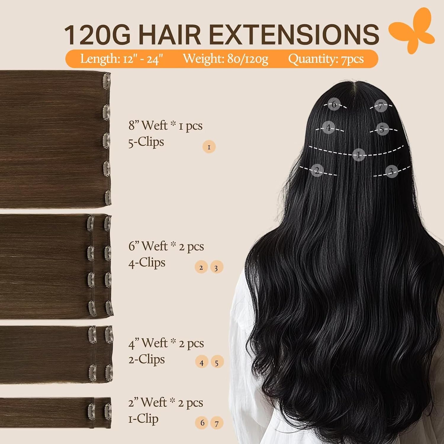 Thumbnail 1 de DOORES Extension Capelli Umani Remy 35 cm, Marrone Cioccolato – 7 pezzi 120 g
