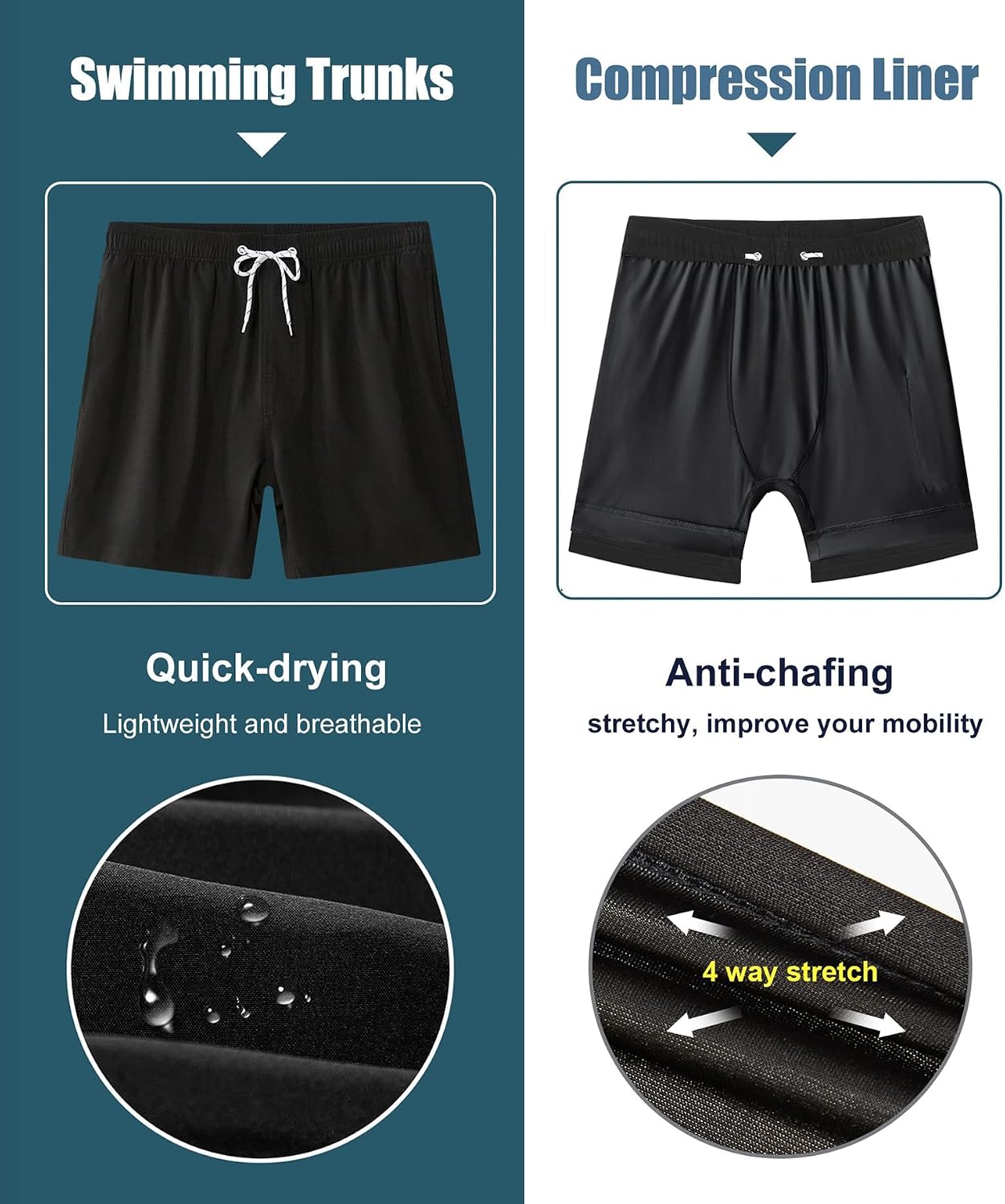 Detalle 2 de APTRO Swim Trunks with Compression Liner 5 Inch