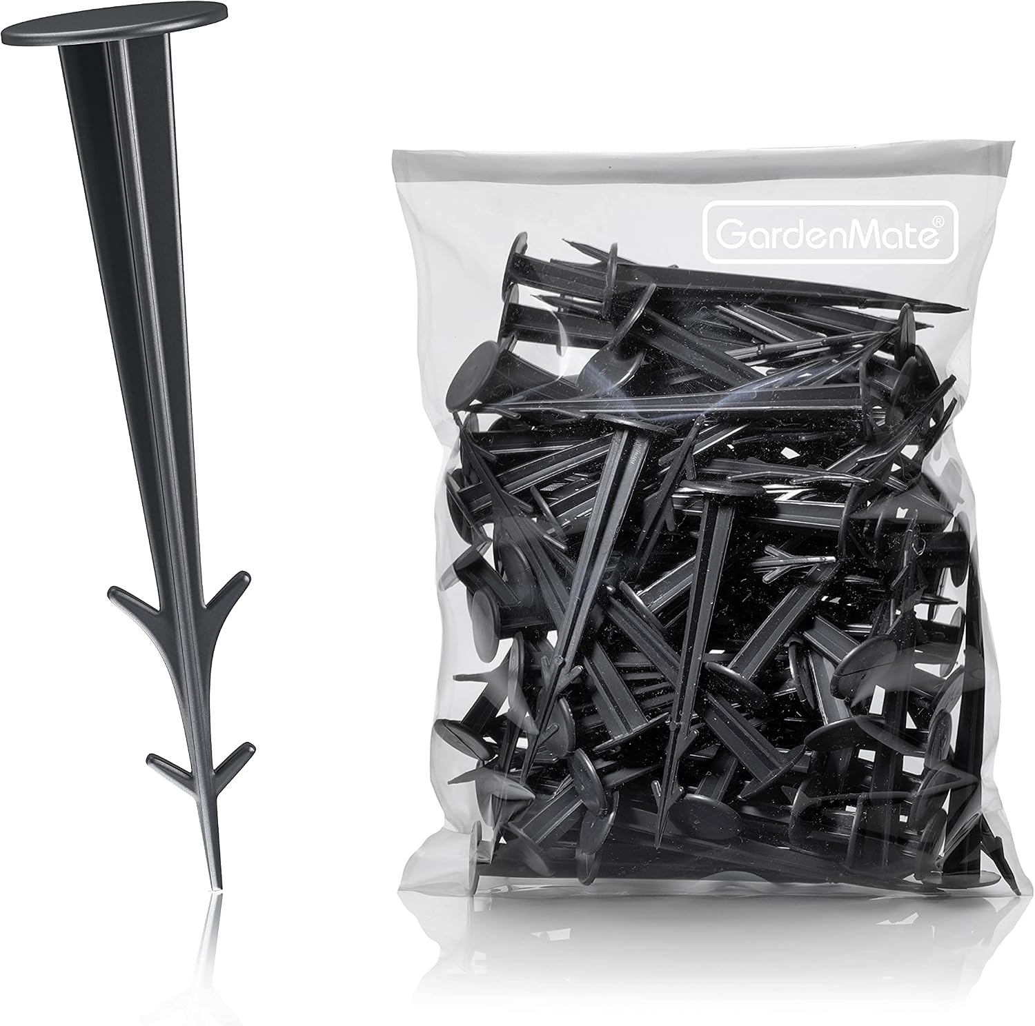 Detalle de GardenMate confezione da 50 picchetti da giardino in plastica resistente da 12 cm per fissare a terra (nero, raggi UV)