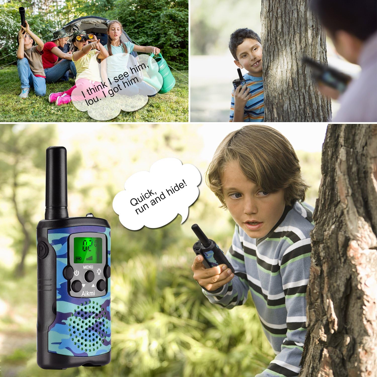 Detalle de Walkie Talkies for Kids 22 Channel 3-Mile Range – Blue Camo (2-Pack) for Outdoor Adventures
