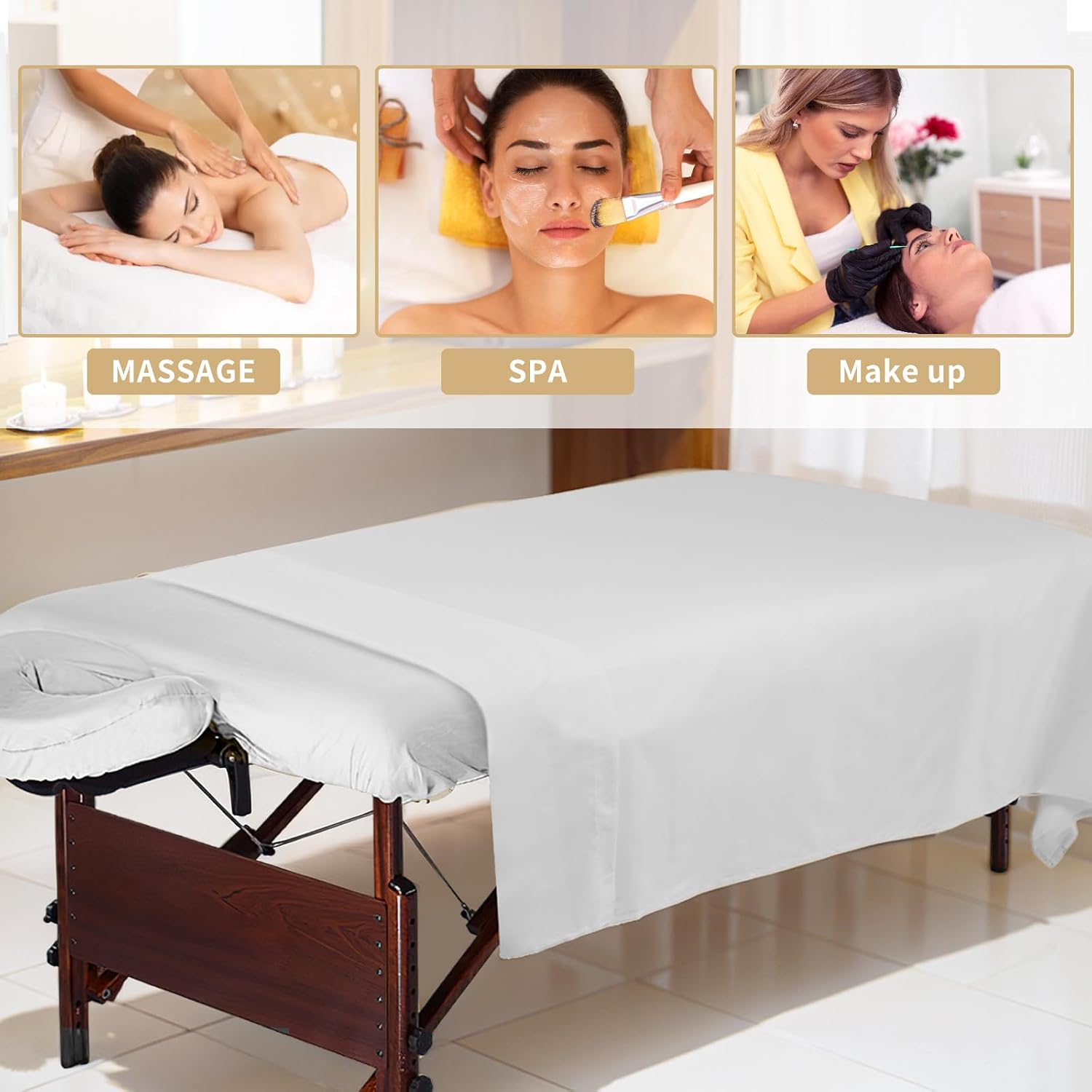 Detalle 2 de 4 Sets Premium Microfiber Massage Table Sheets Set (3 Piece) – Includes Massage Table Cover, Fitted Sheet, and Fitted Face Rest Cover, White
