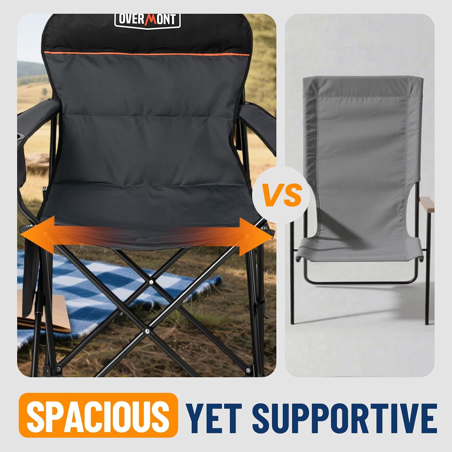 Thumbnail 5 de Overmont Sedia Pieghevole da Campeggio Portatile con Poggiatesta e Porta Bicchiere – supporta fino a 150 kg