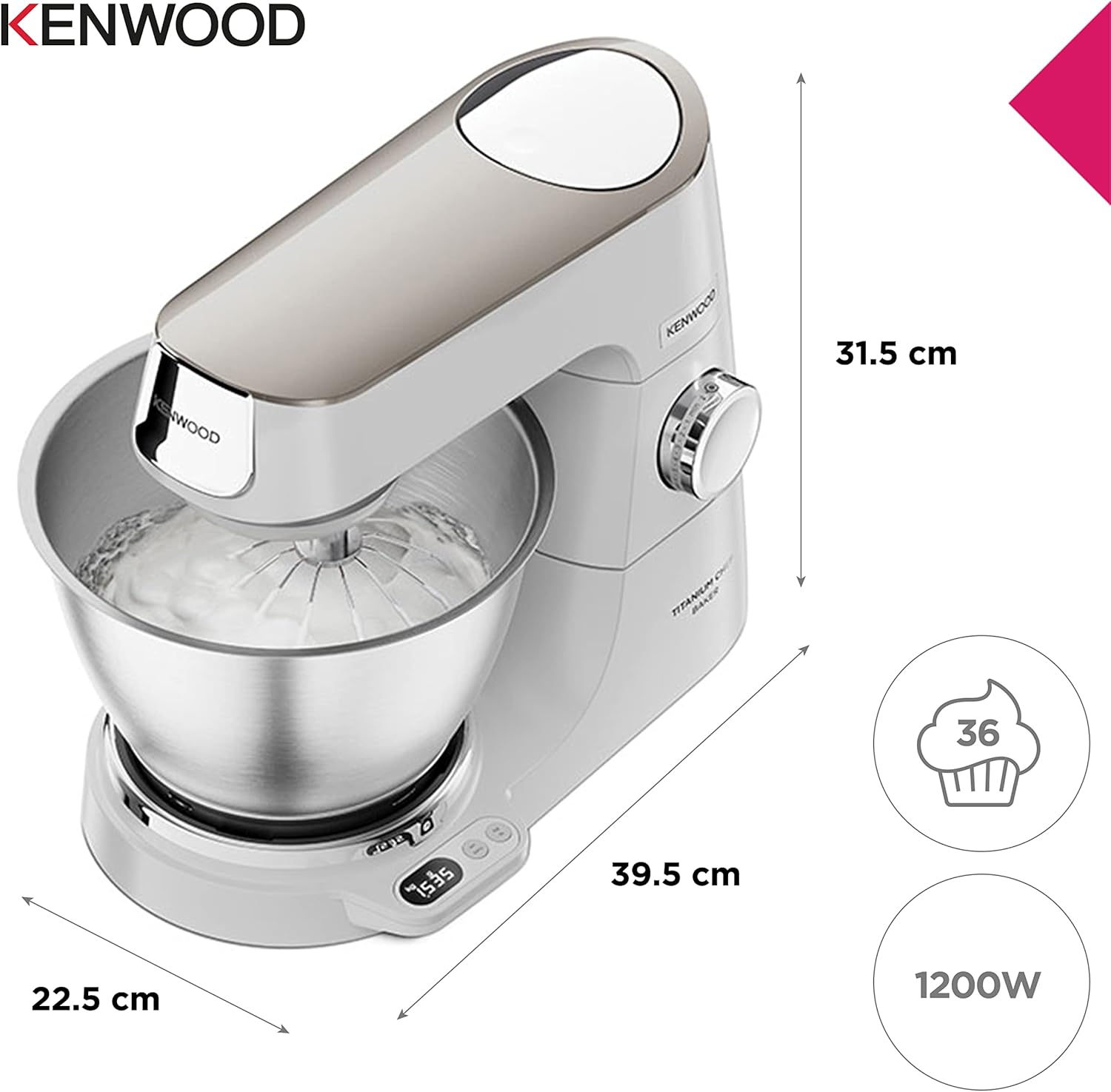 Thumbnail 4 de Kenwood Titanium Chef Baker KVC65.001WH (Weiß) – Küchenmaschine mit 1.200-W-Motor, EasyWeigh & 25+ Zubehör