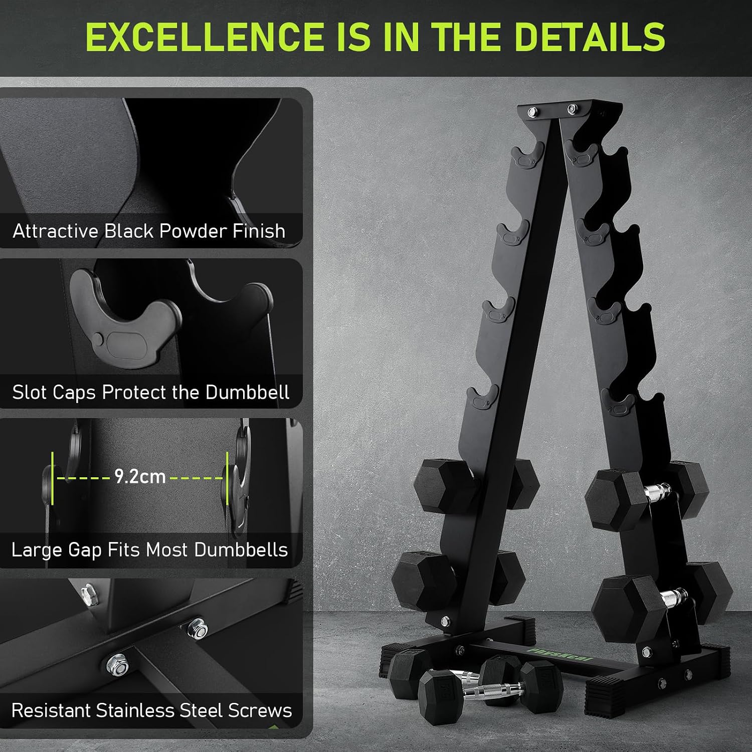 Detalle de PhysKcal Heavy Duty Steel Dumbbell Rack (3/5/6-Tier) for Home Gym Storage