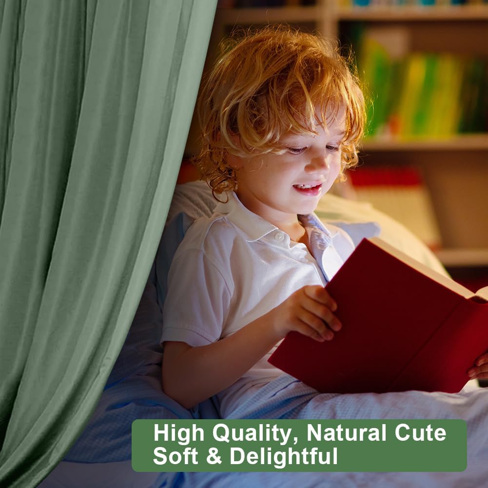 Detalle de Vicloon Bed Canopy for Children – 100% Cotton Muslin, 135 x 360 cm, Light Green
