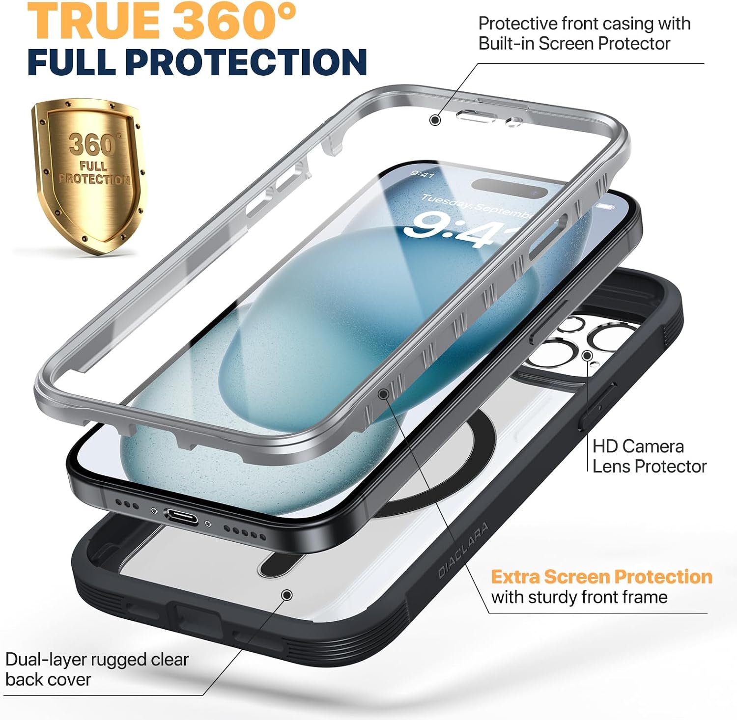 Detalle 2 de Diaclara iPhone 15 case MagSafe 6.1" with screen protector