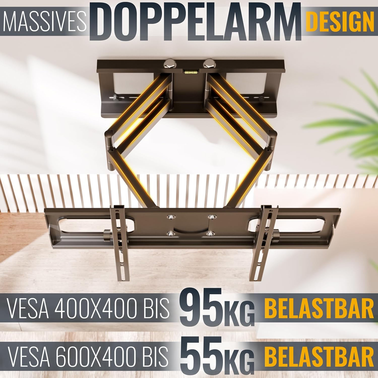 Detalle de RICOO R06 TV-Wandhalterung schwenkbar für 40–85 Zoll, bis 95 kg, VESA 600x400 (400)x400 mm