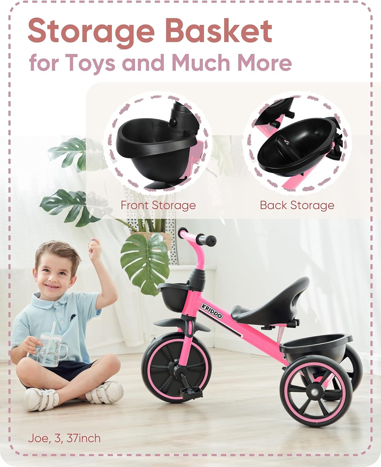 Thumbnail 3 de KRIDDO Kids Tricycle: 24 Months to 5 Years, Pink