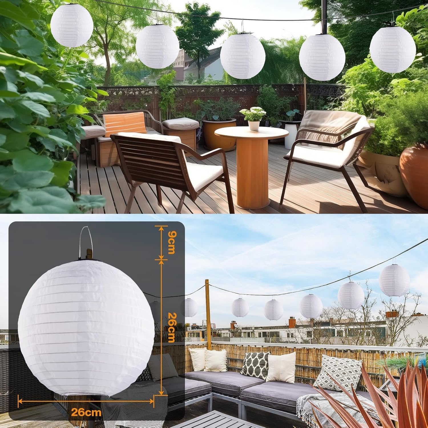 Detalle de Bawoo Solar Lampions Außen – wetterfeste Solar-LED Laternen (4 Stück, 25 cm)