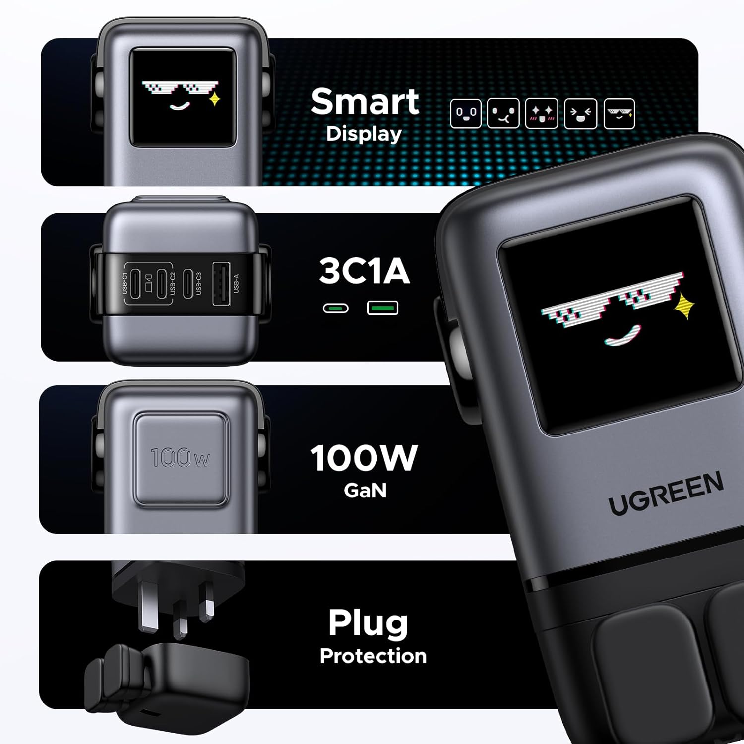 Detalle de UGREEN Uno 100W USB C GaN Charger
