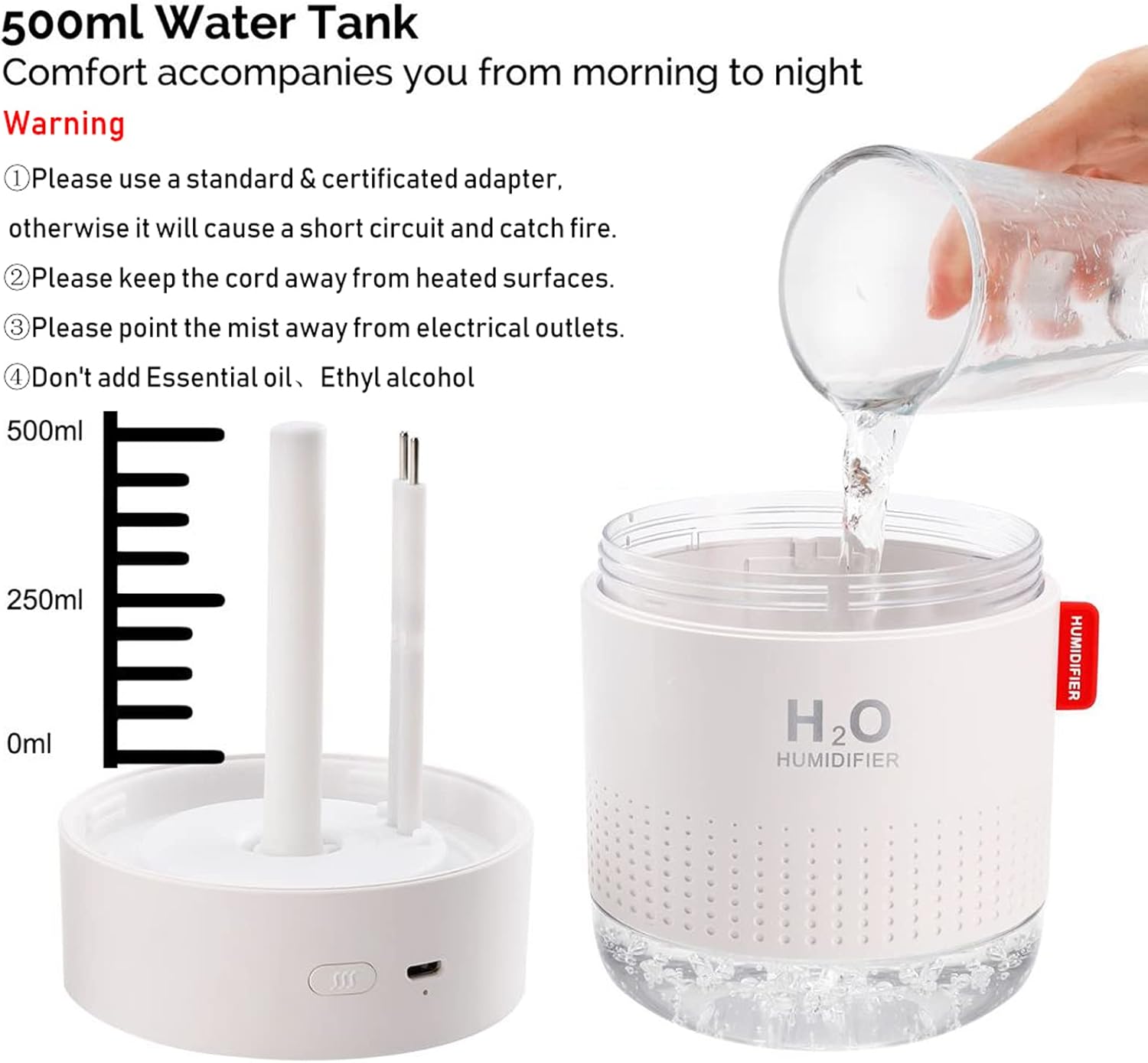 Thumbnail 4 de Portable Mini Humidifier 500ml for Desktop, USB, Auto Shut-Off 🎐