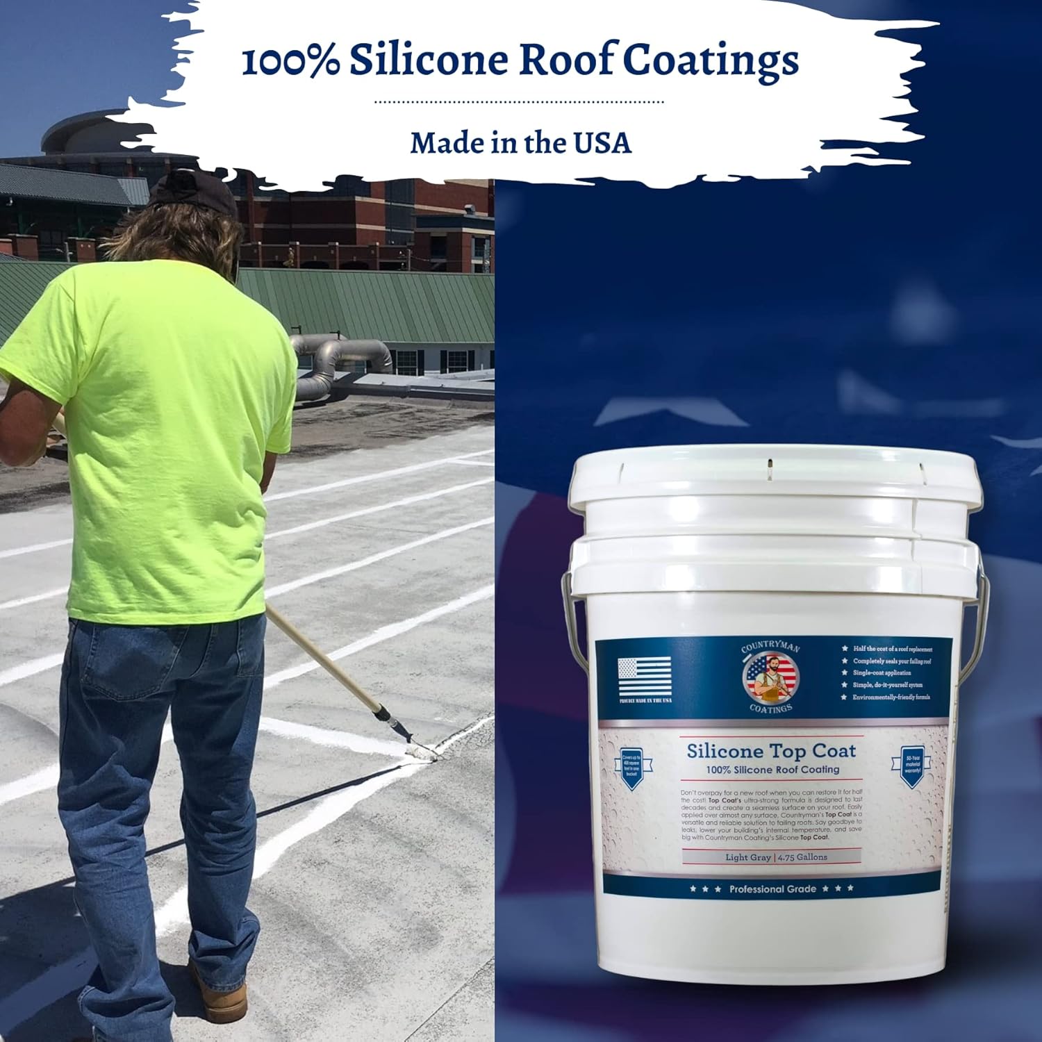 Detalle de Countryman Coatings 100% Silicone Roof Coating for RVs, Campers & Flat Roofs – 4.75 Gallon Light Gray
