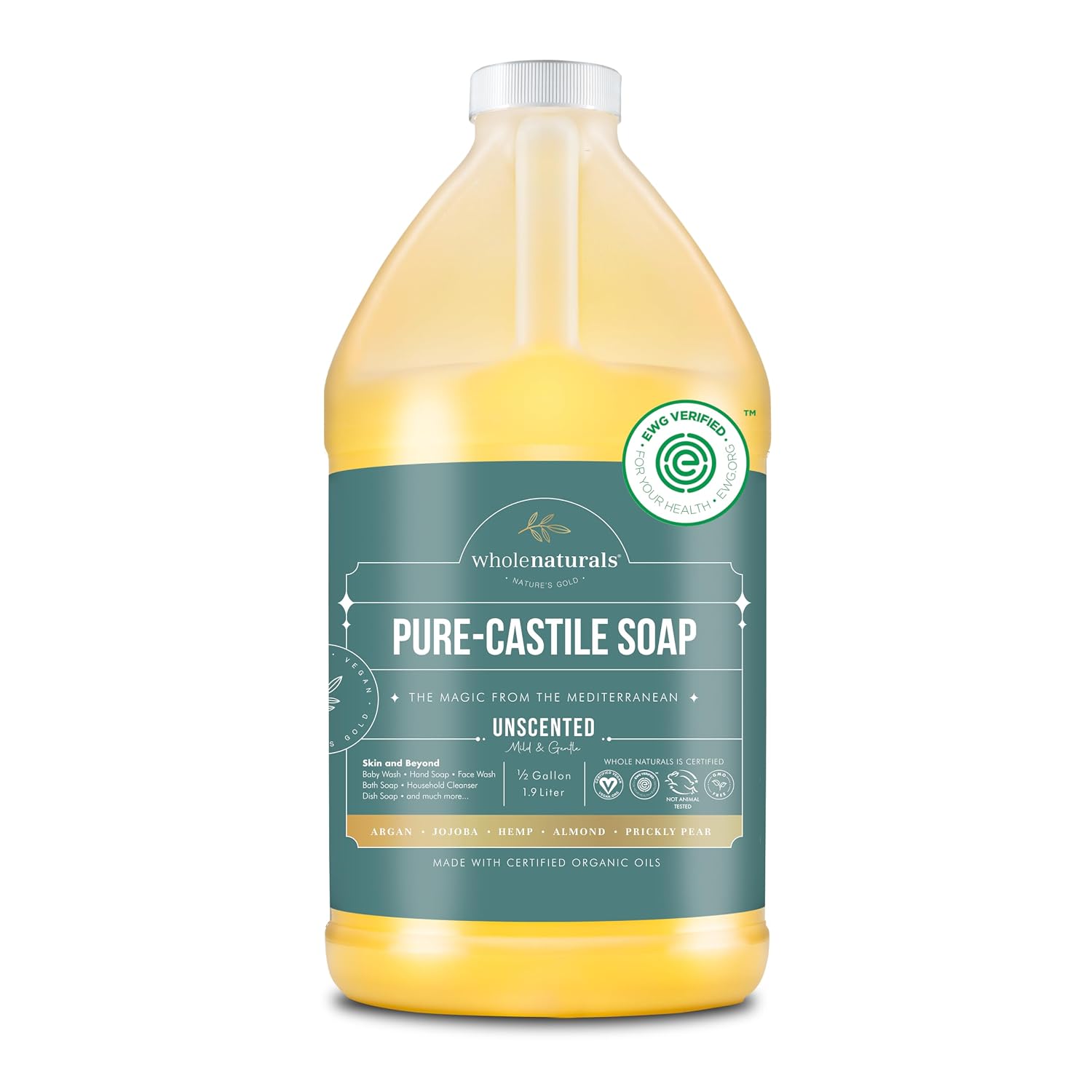 Detalle de WHOLENATURALS Pure Castile Soap, Unscented, 64 fl oz, Organic Plant Oils