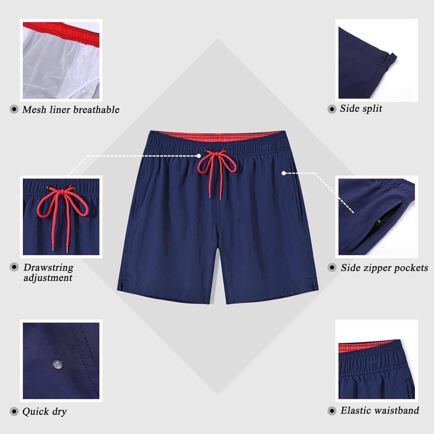 Detalle de SILKWORLD Maillots de Bain Homme à Séchage Rapide – Shorts de Plage avec Poches à Tirer