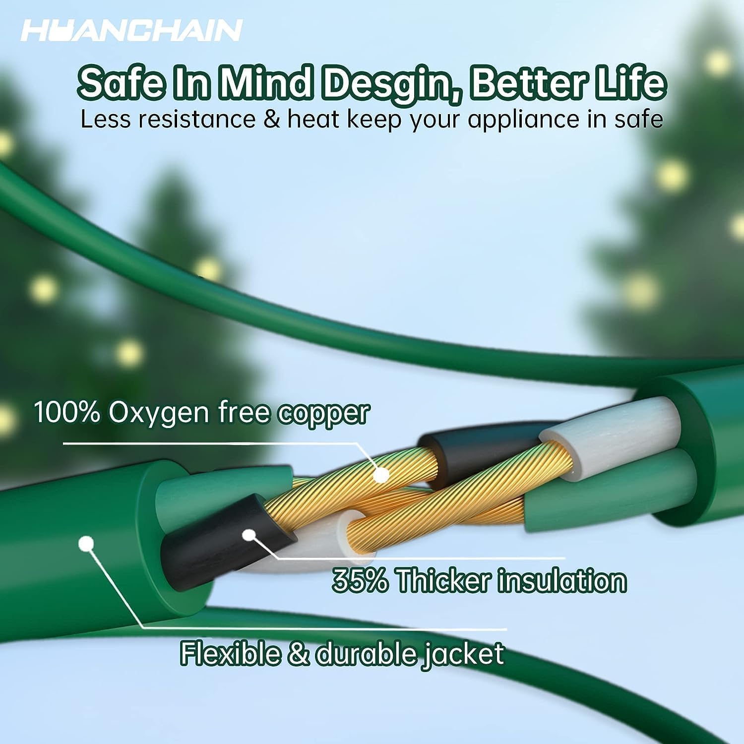 Detalle de HUANCHAIN 16/3 Gauge 150 ft Outdoor Extension Cord, Green, 10A