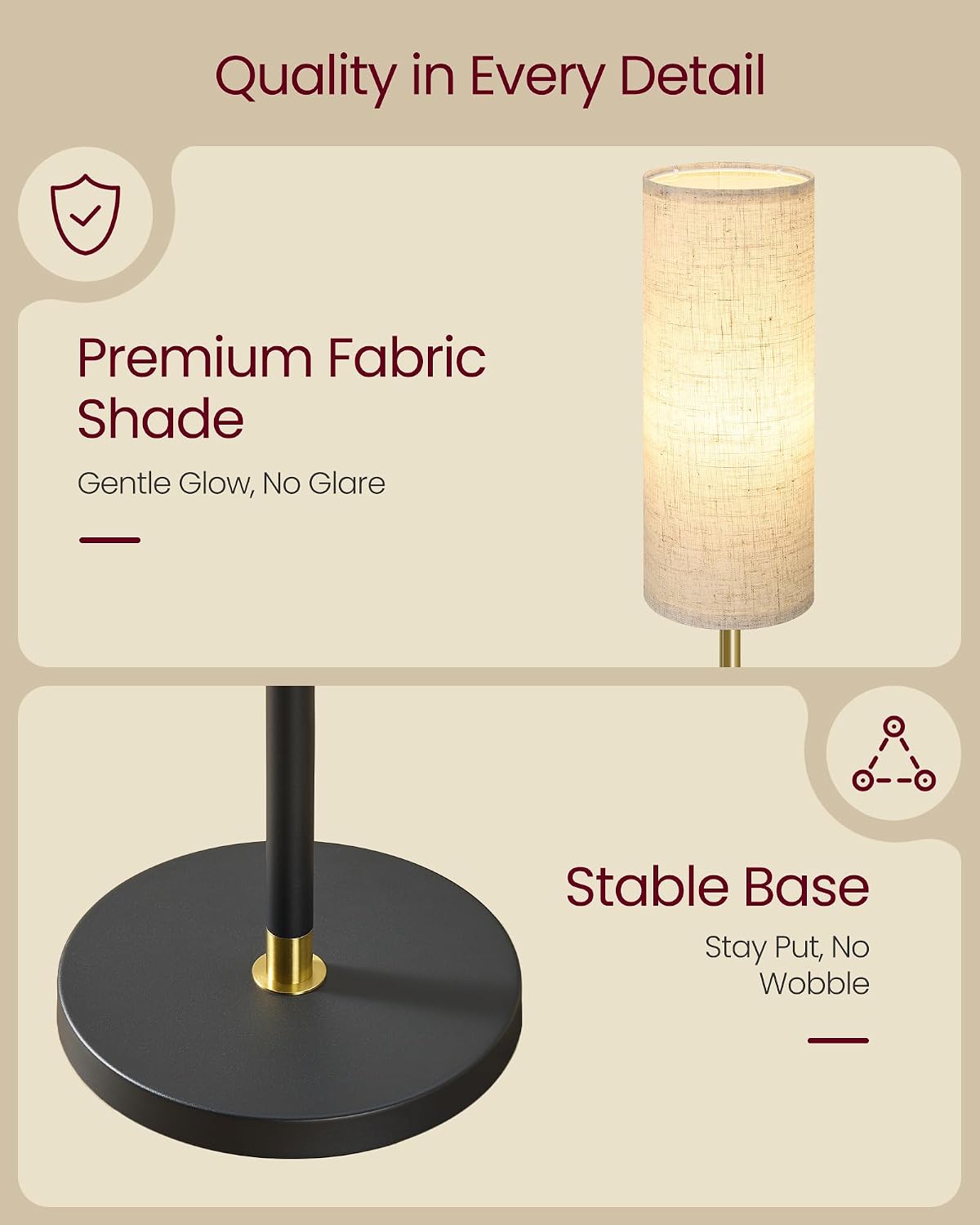 Detalle de VASAGLE LFL022BD03 LED Floor Lamp with Fabric Shade – 3 Colour Temperatures, 9W, UKCA Certified