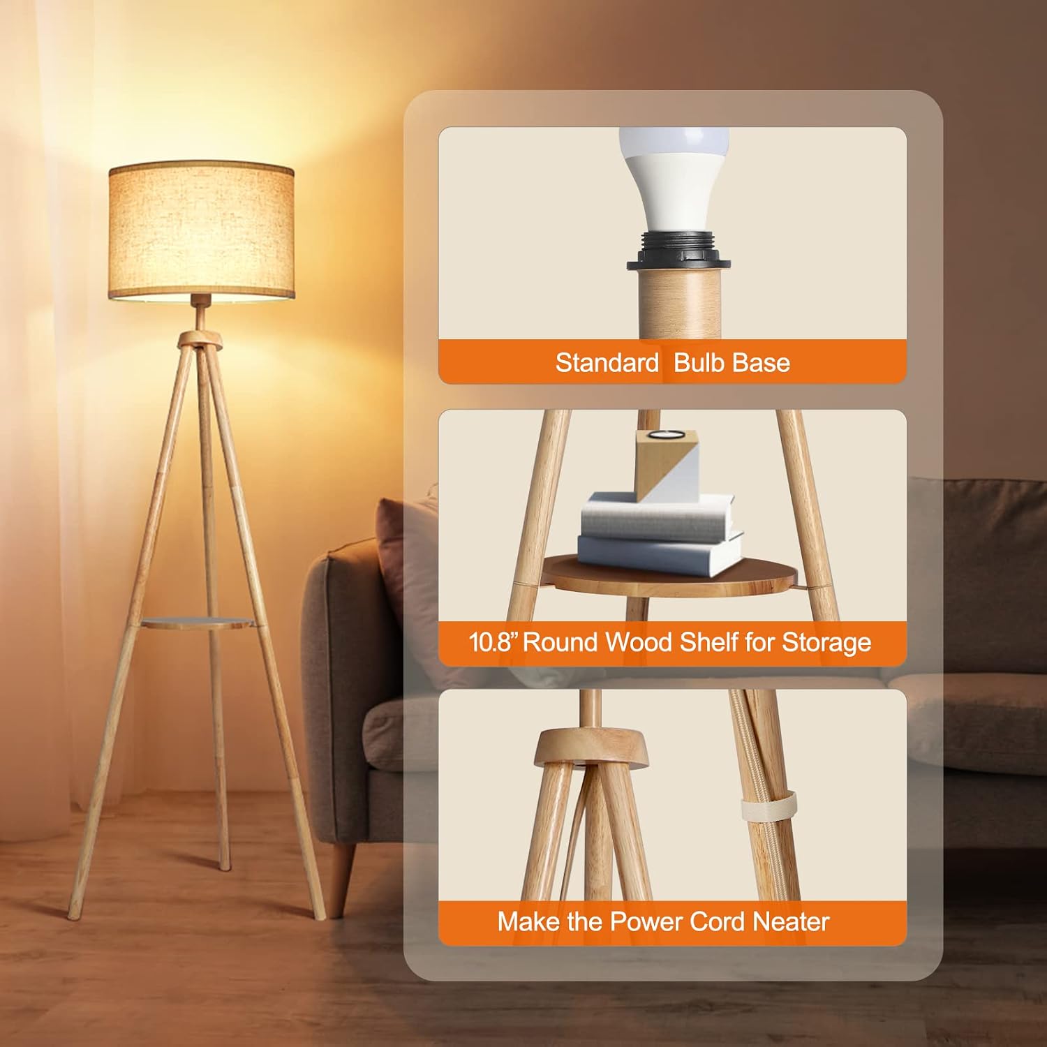 Detalle de OUTON Stehlampe Dreibein mit Regal 1 Stunde Timer