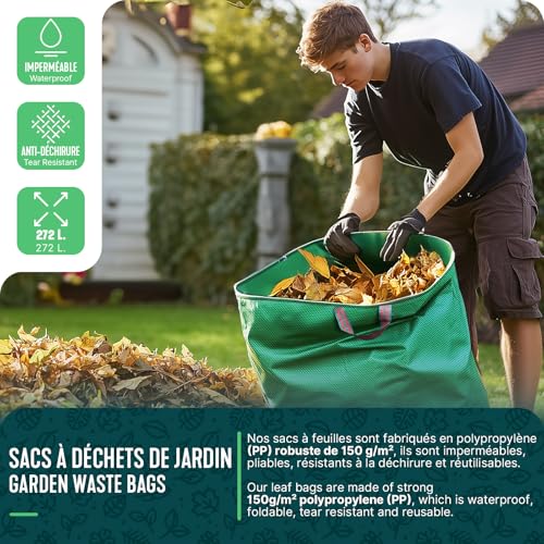 Thumbnail 1 de VOUNOT Sacs à Déchets XXL 272L – Lot de 6 sacs de jardin résistants et réutilisables avec poignées et cerclage