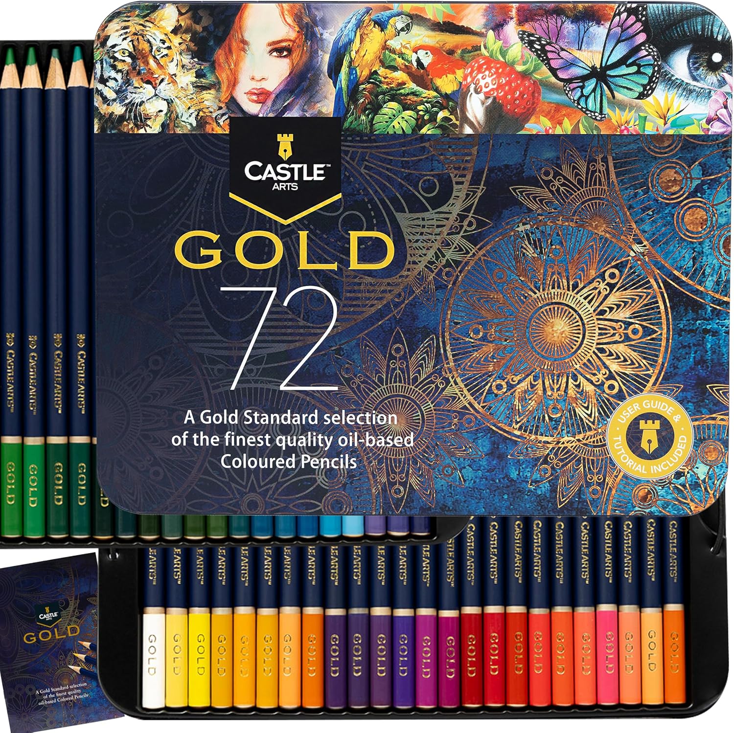 Detalle de Castle Art Supplies Set da 120 Matite Colorate di Qualità Oro in Astuccio di Metallo