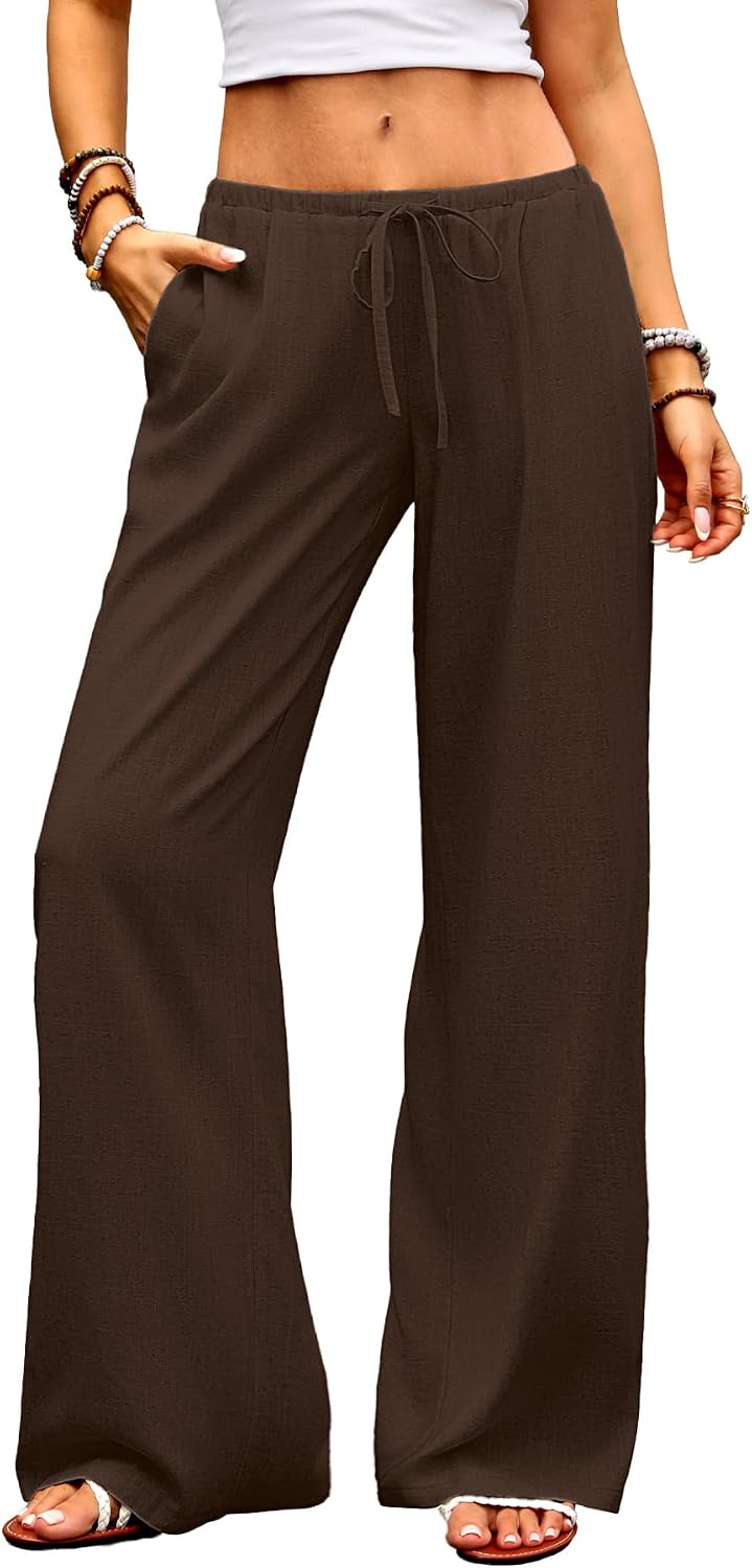 Thumbnail 6 de ELLEVEN Womens Low Rise Wide Leg Linen Pants – Breathable, Lightweight Palazzo Trousers