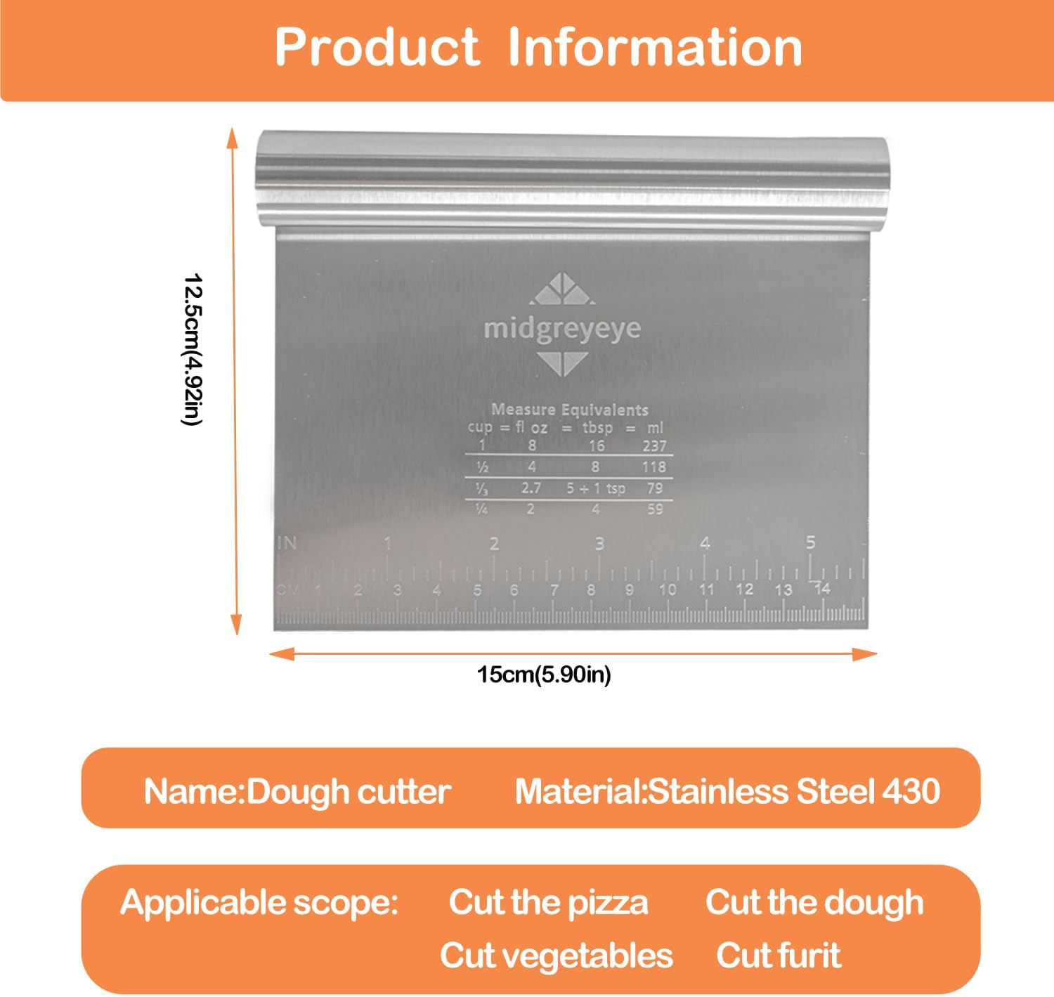 Thumbnail 1 de Midgreyeye 2 Rasqueta de Masa 🍰 Acero Inoxidable con Escala