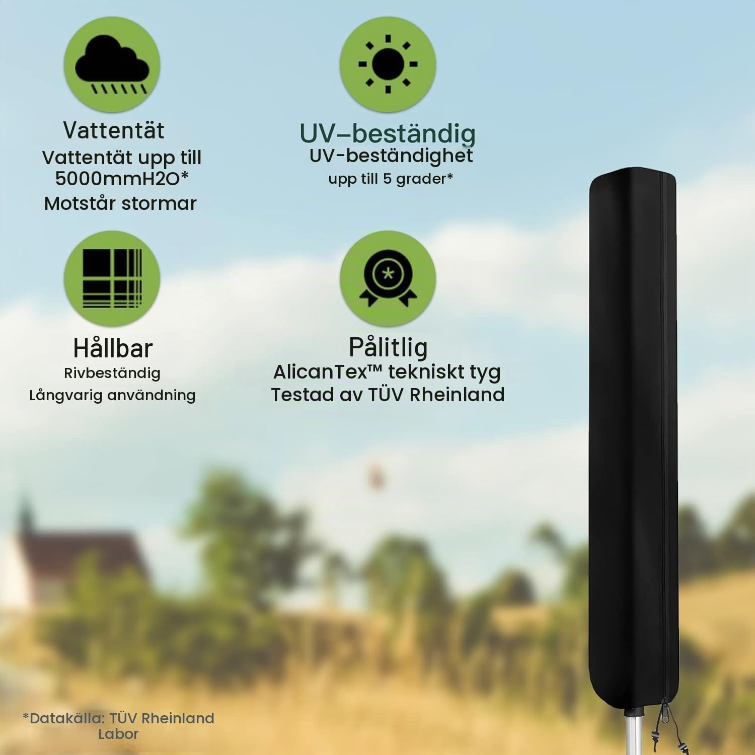Detalle de AWNIC skyddshölje för roterande torkställning, 420D, vattentätt och UV-beständigt