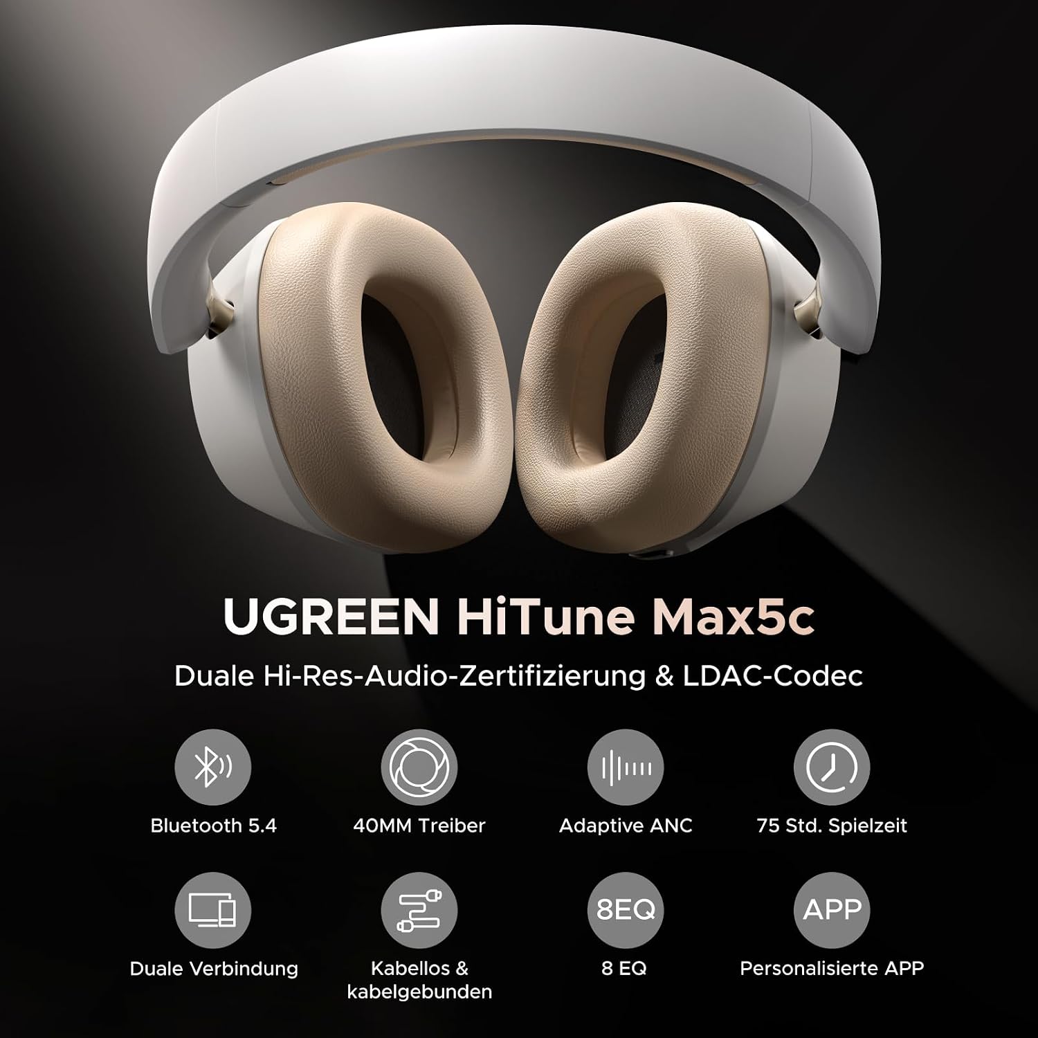 Detalle de UGREEN HiTune Max5c HP203 over-ear koptelefoon met Hybrid ANC en LDAC