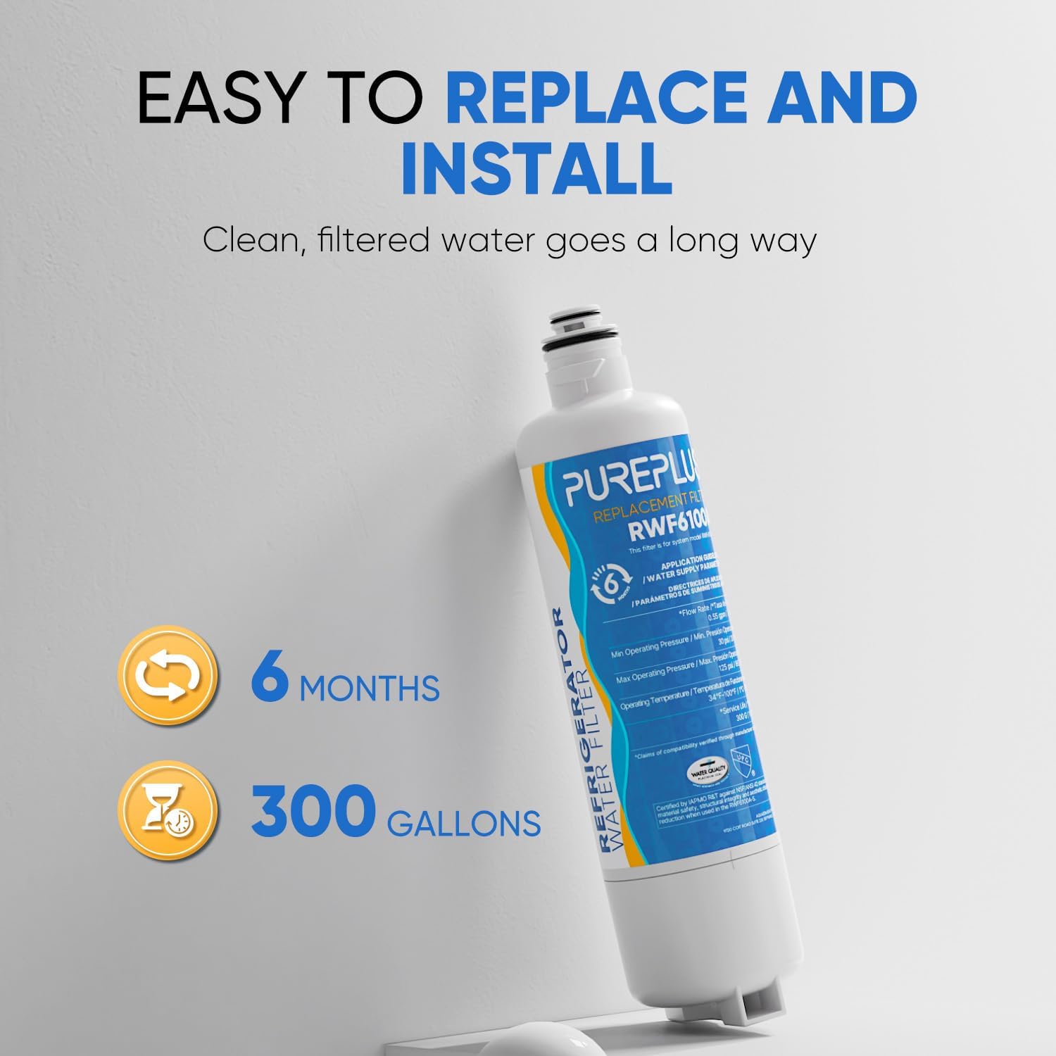 Thumbnail 6 de PUREPLUS RWF6100A Refrigerator Water Filter, 2-Pack, Coconut Carbon, NSF/ANSI 42
