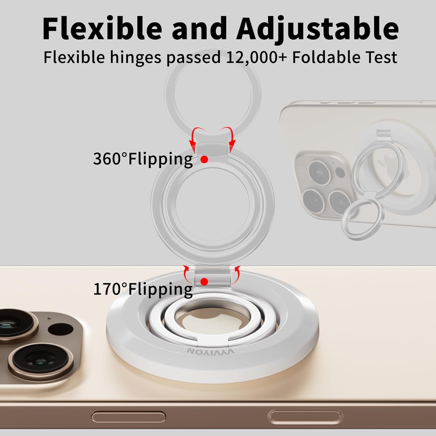 Thumbnail 4 de Phone Ring Holder for MagSafe: Double-Sided Magnetic Ring Stand for iPhone 17–12 and Magnetic Android Apps (White)