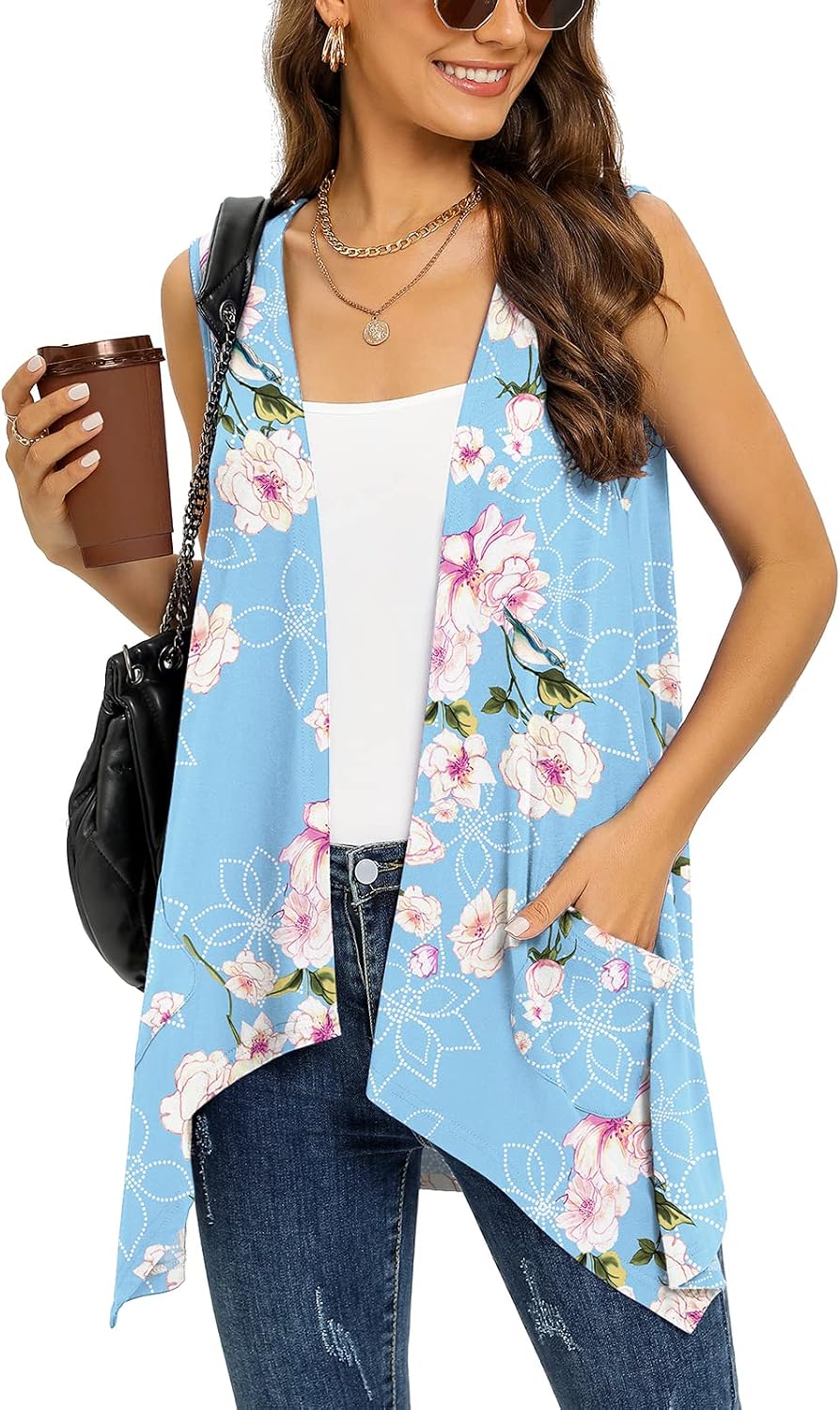 Detalle 1 de Veryoung Black Lightweight Cardigan for Women with Pockets and High-Low Hem