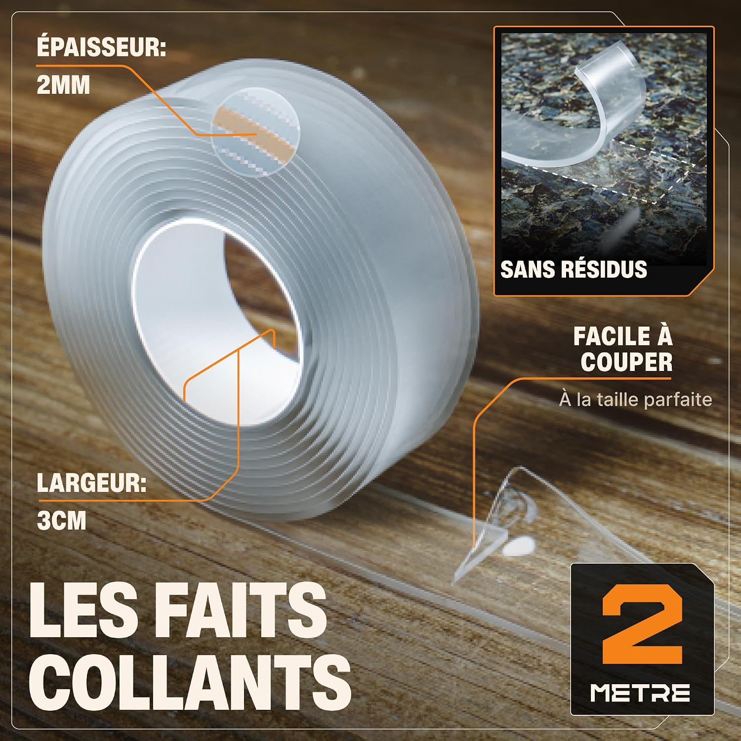 Detalle de BAURIX Ruban adhésif double face extra fort – 2 m 📐
